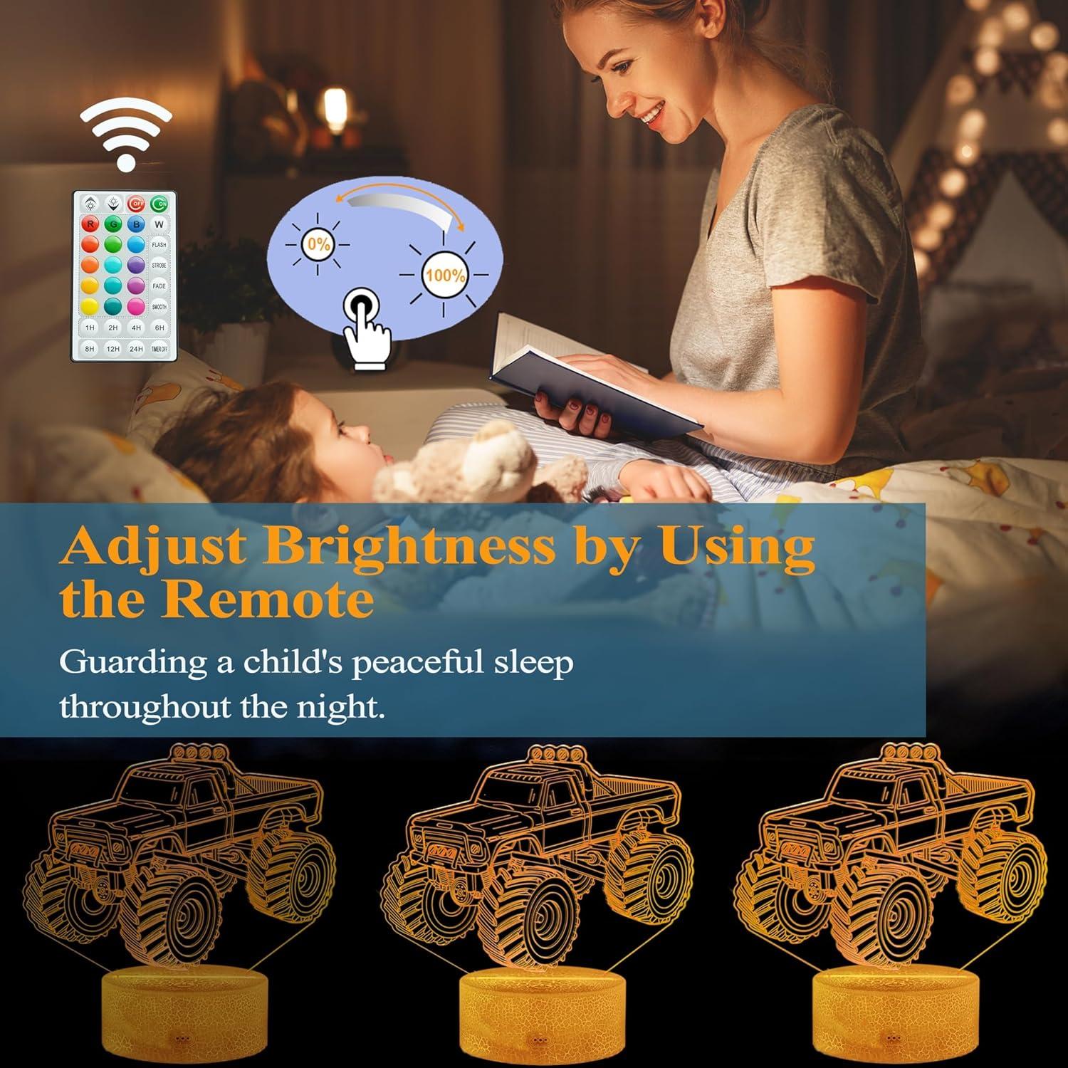 Luz Nocturna 3D Camión Monstruo con Control Remoto 16 Colores