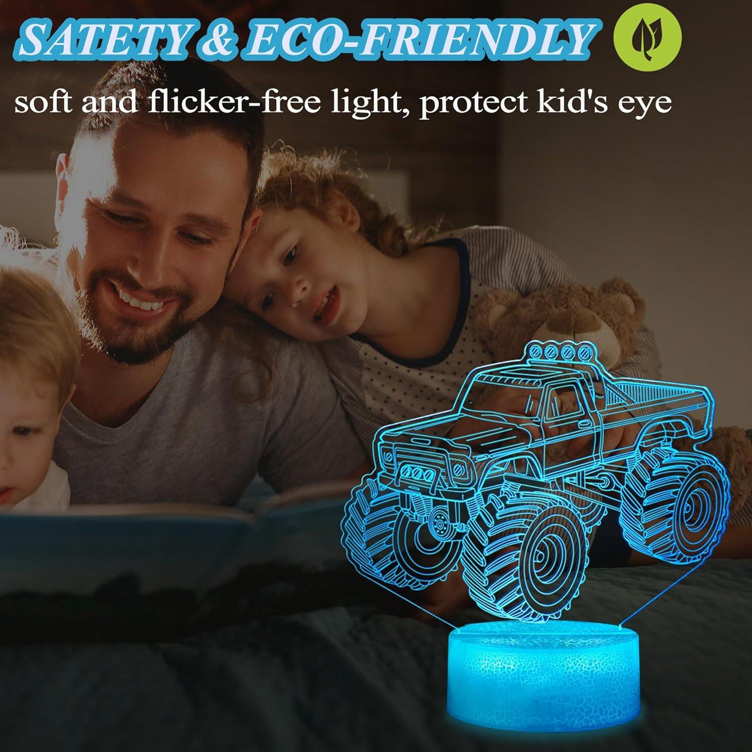 Luz Nocturna 3D Camión Monstruo con Control Remoto 16 Colores