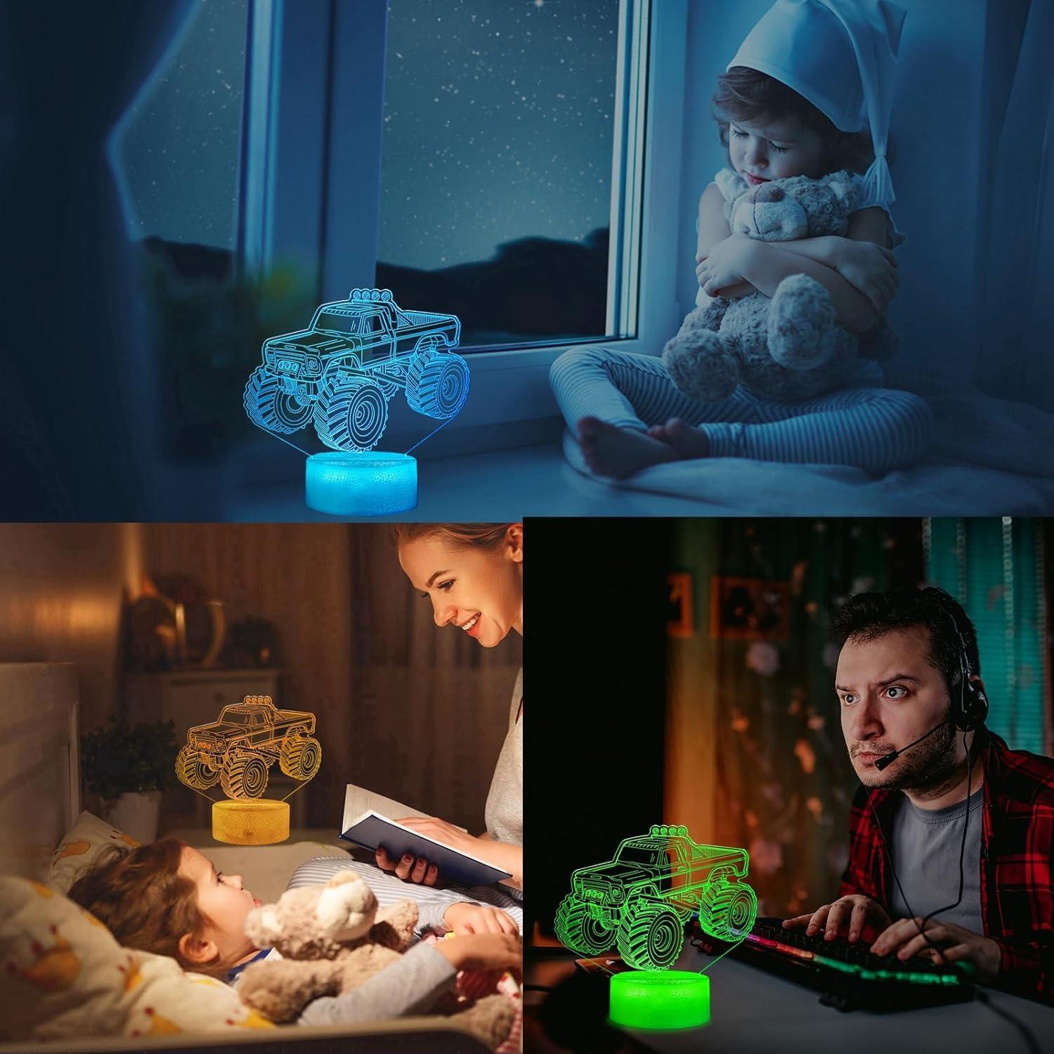 Luz Nocturna 3D Camión Monstruo con Control Remoto 16 Colores