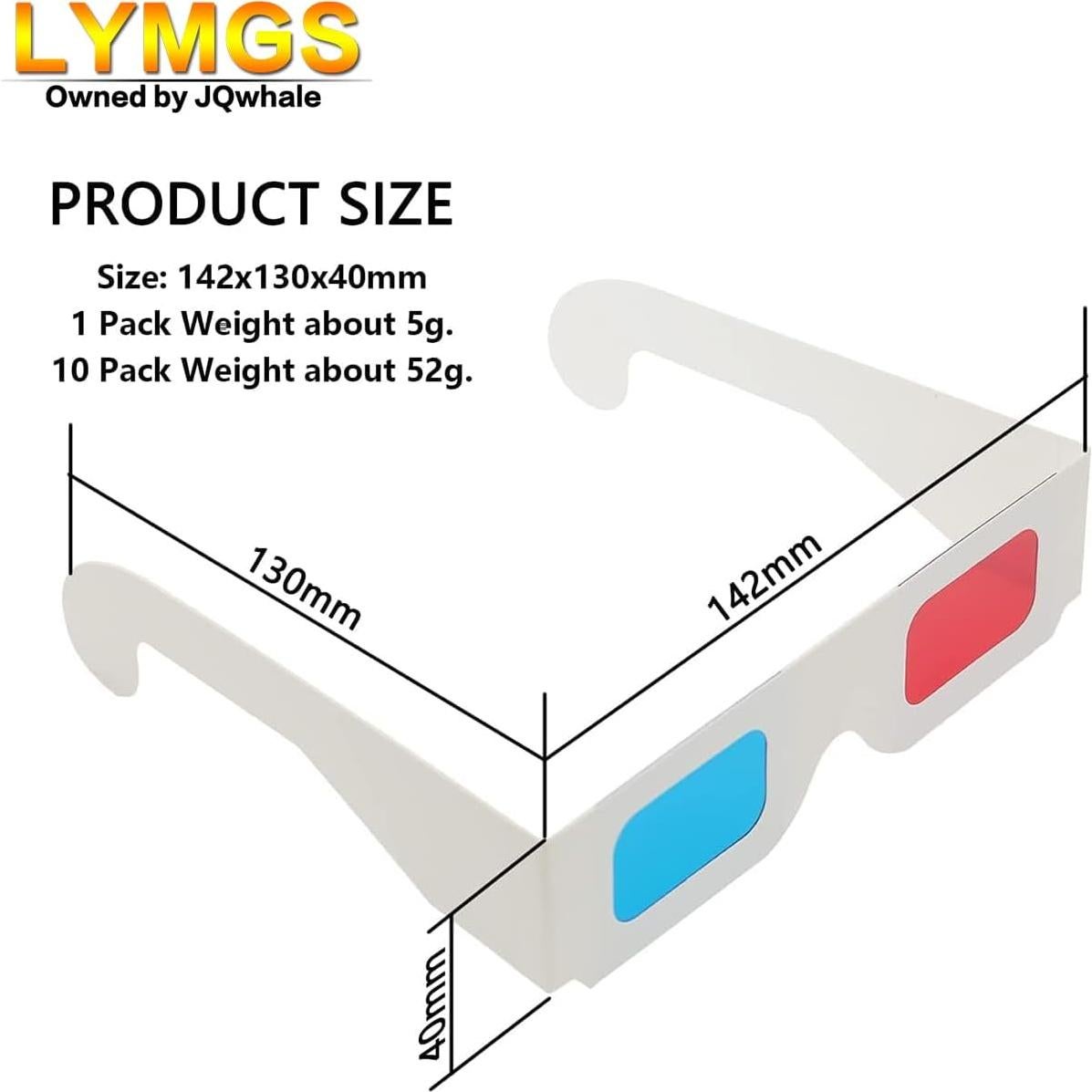 10 Pares de Gafas 3D LYMGS Rojo y Cian en Cartón