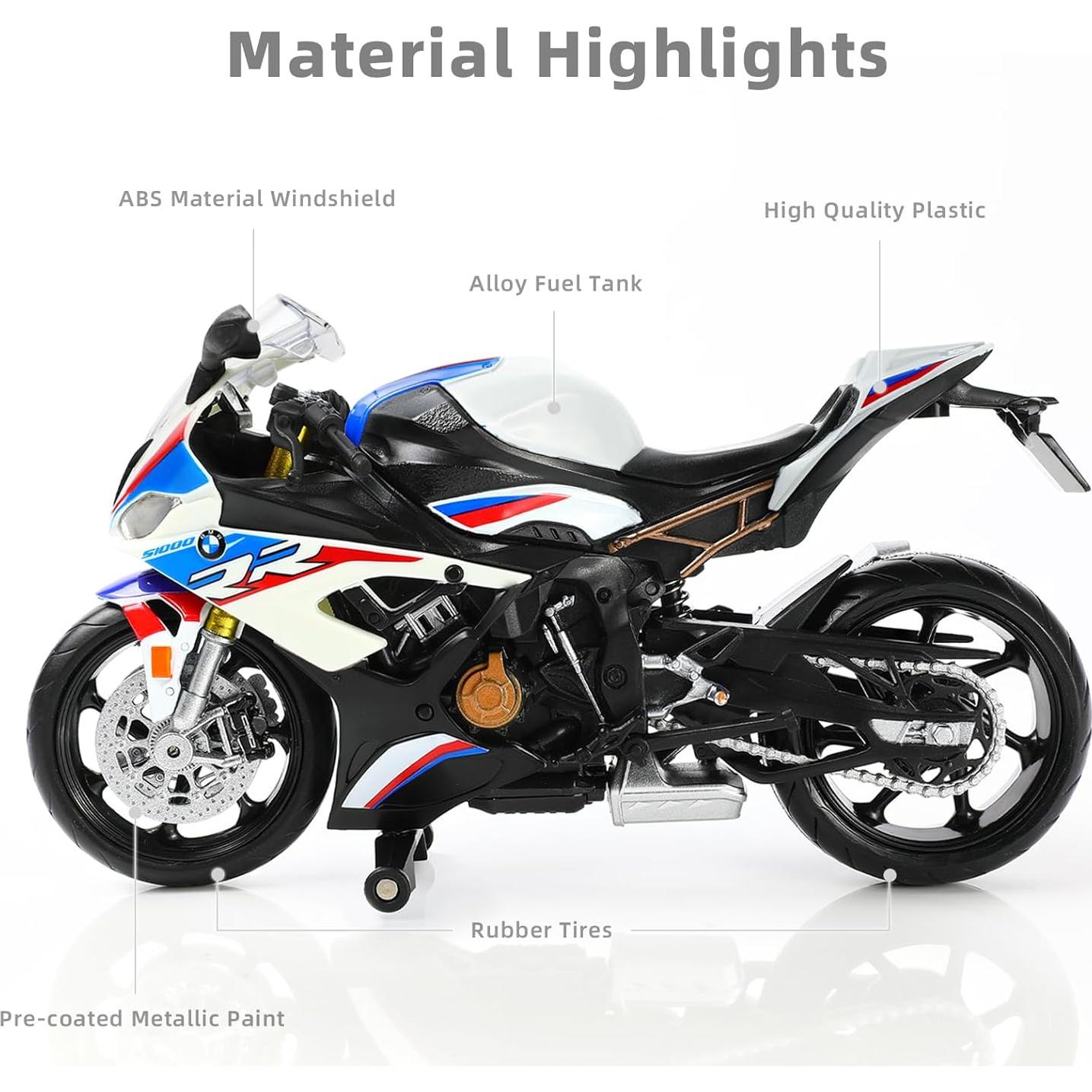 Modelo de Motocicleta S1000RR 1:12 MAKEDA Blanco Detalles Realistas