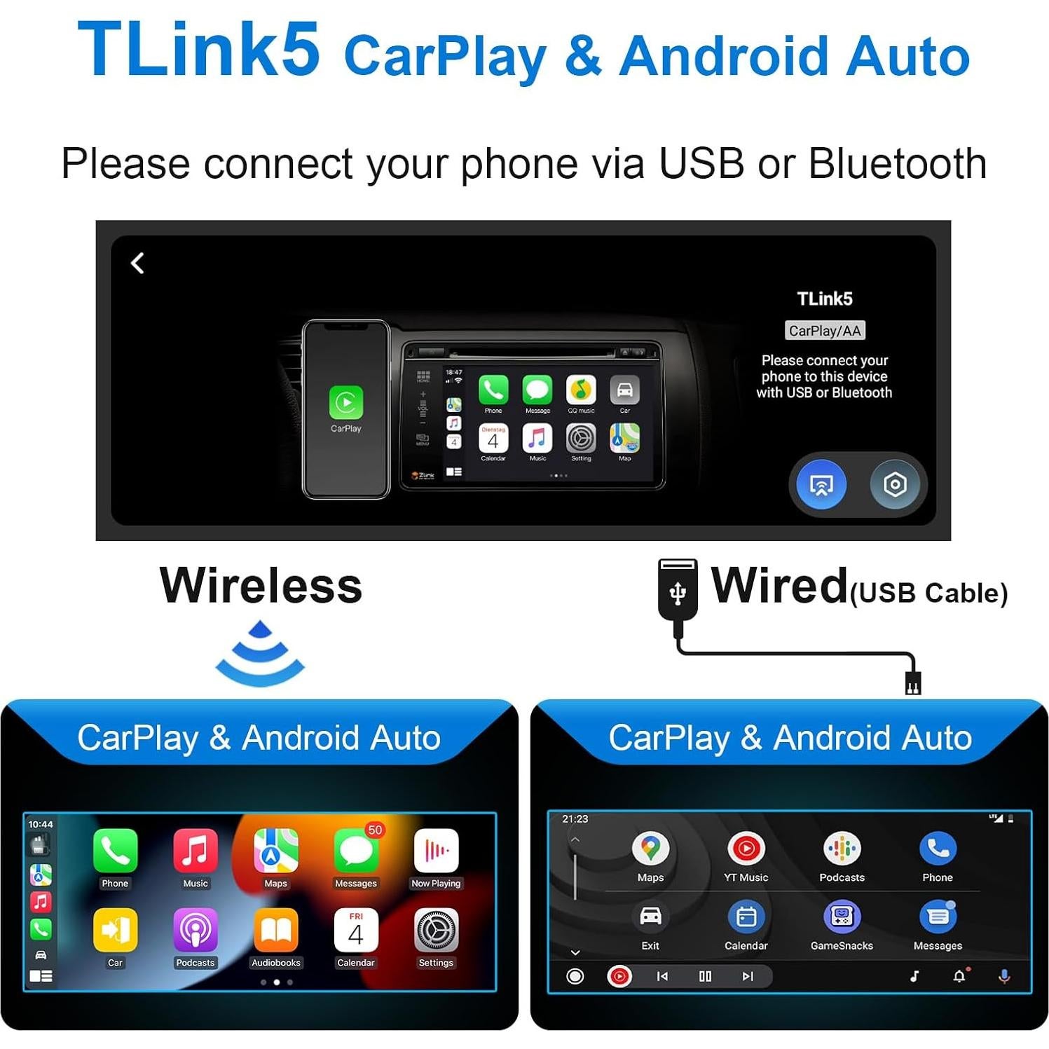 Estéreo de Coche 6.9" LEROAADZ Android 10 CarPlay Inalámbrico