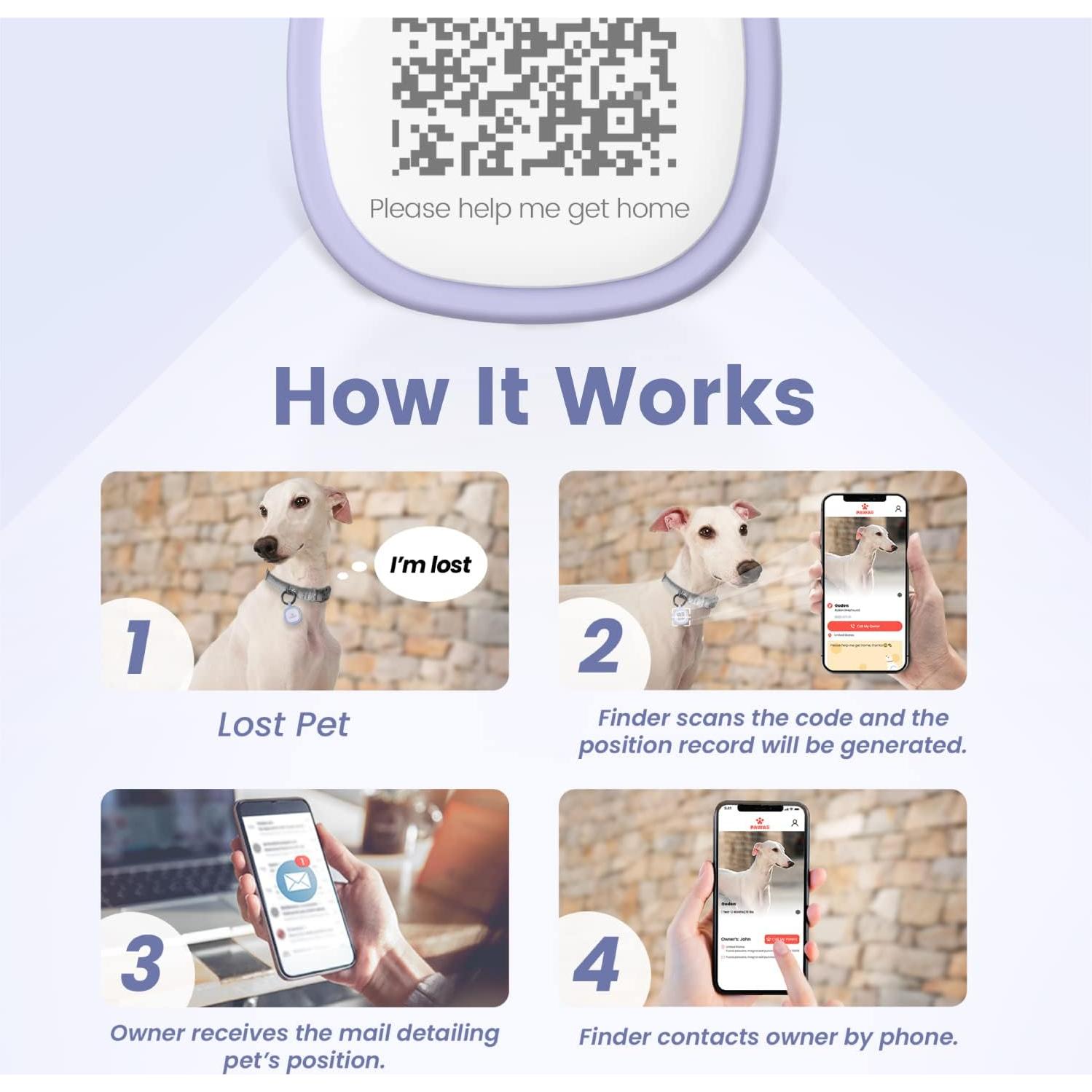 Etiqueta Identificación Mascotas Pawaii QR Silicona Púrpura