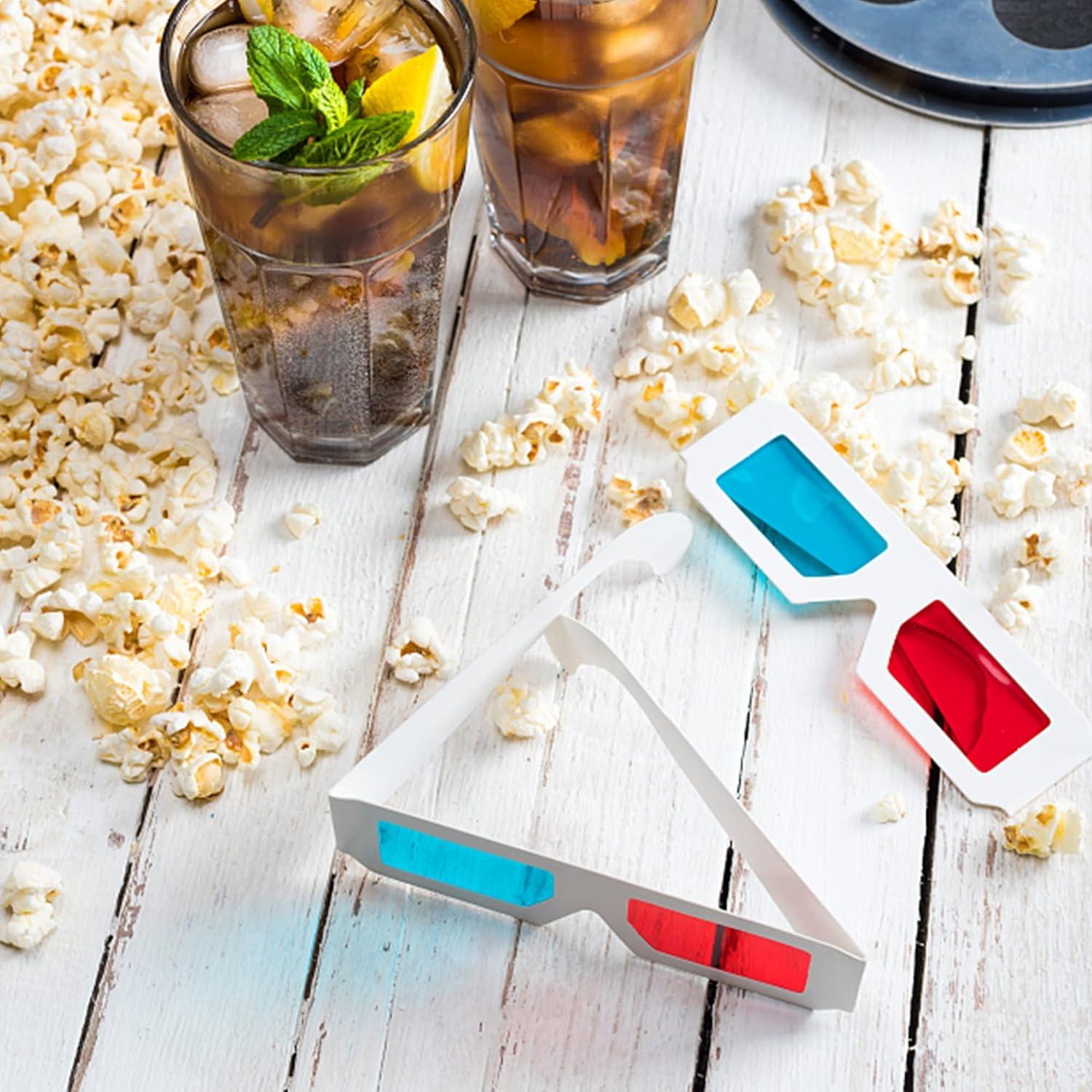 50 Pares Gafas 3D Rojas y Cian Cartón Marco Blanco