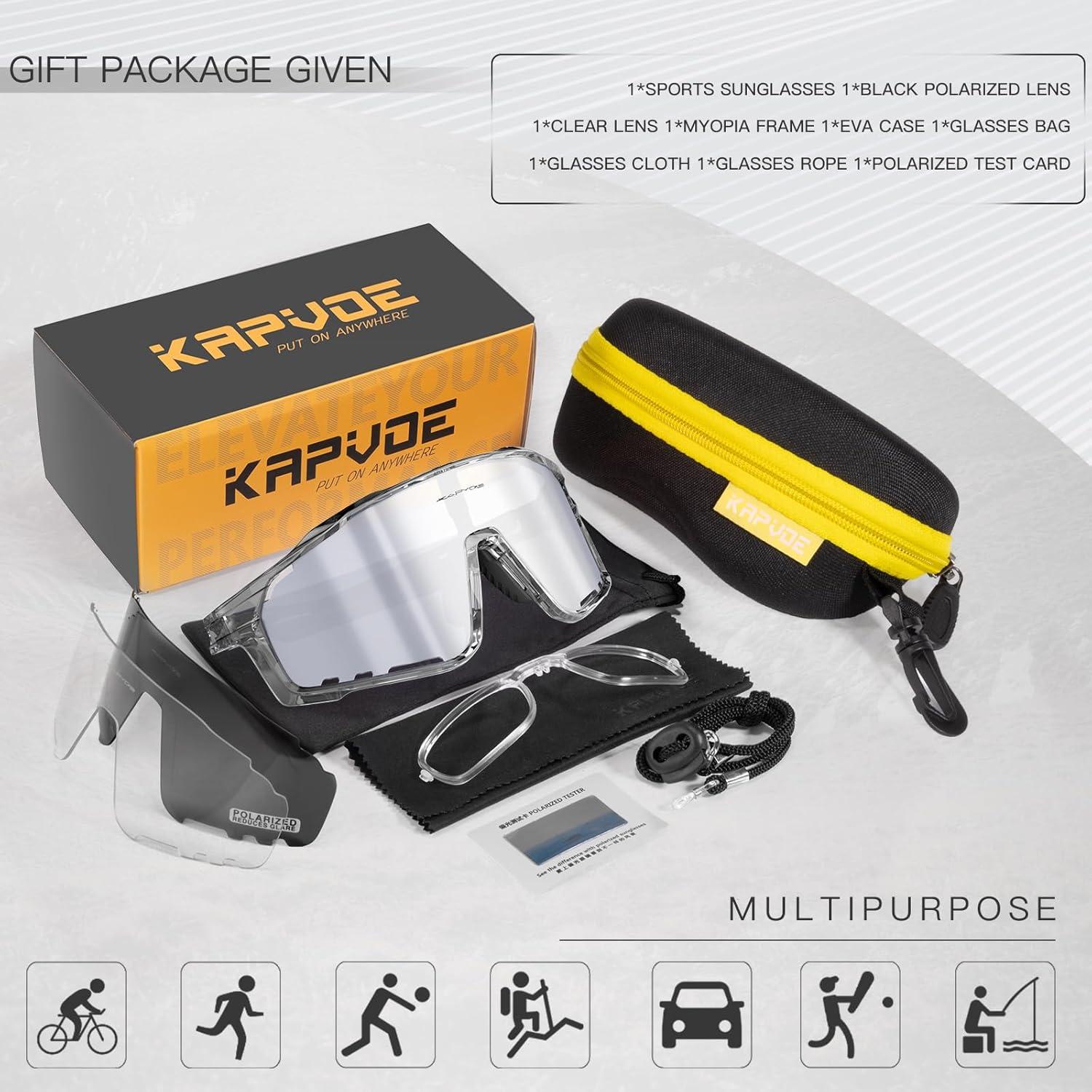 Gafas de Ciclismo KAPVOE Polarizadas TR90 3 Lentes UV400