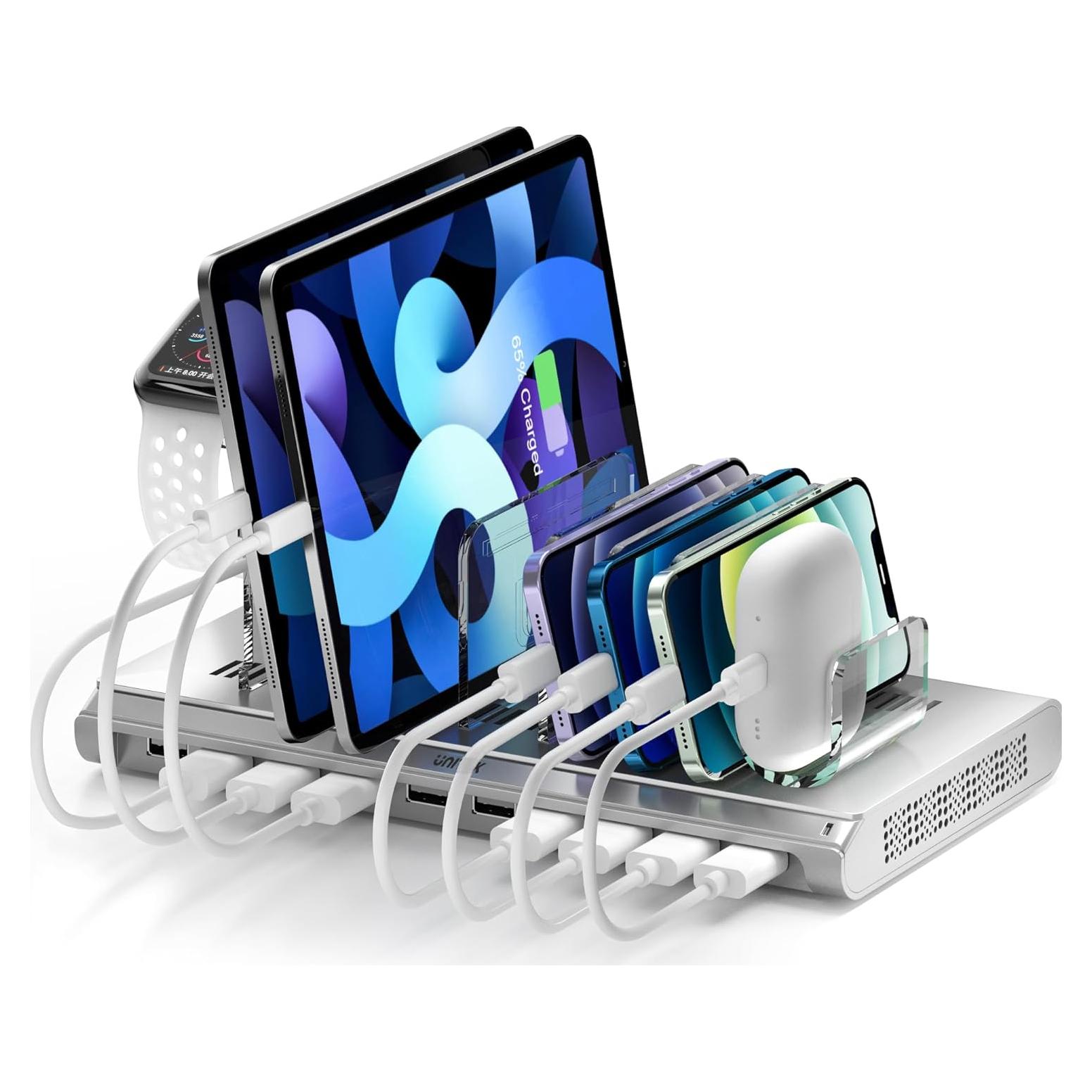 Estación de Carga USB 10 Puertos Unitek 60W Plata