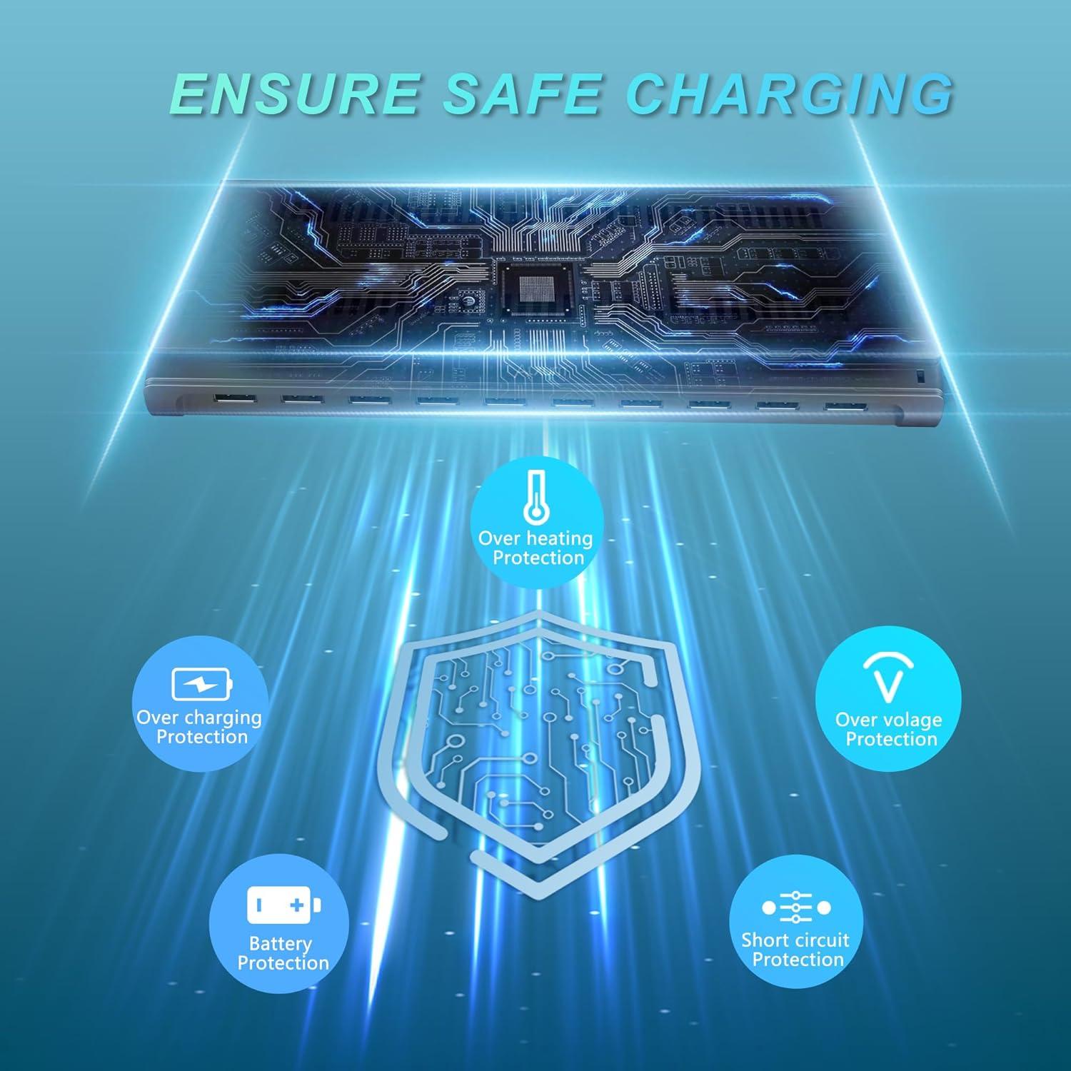 Estación de Carga USB 10 Puertos Unitek 60W Plata