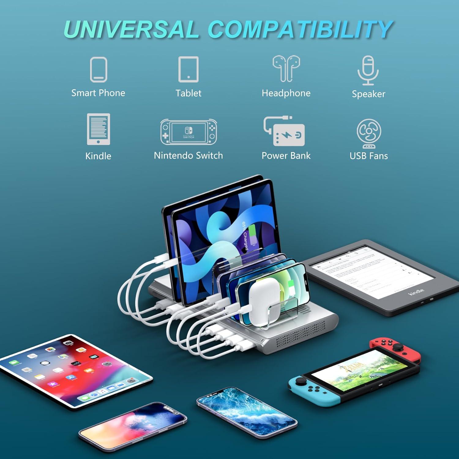 Estación de Carga USB 10 Puertos Unitek 60W Plata