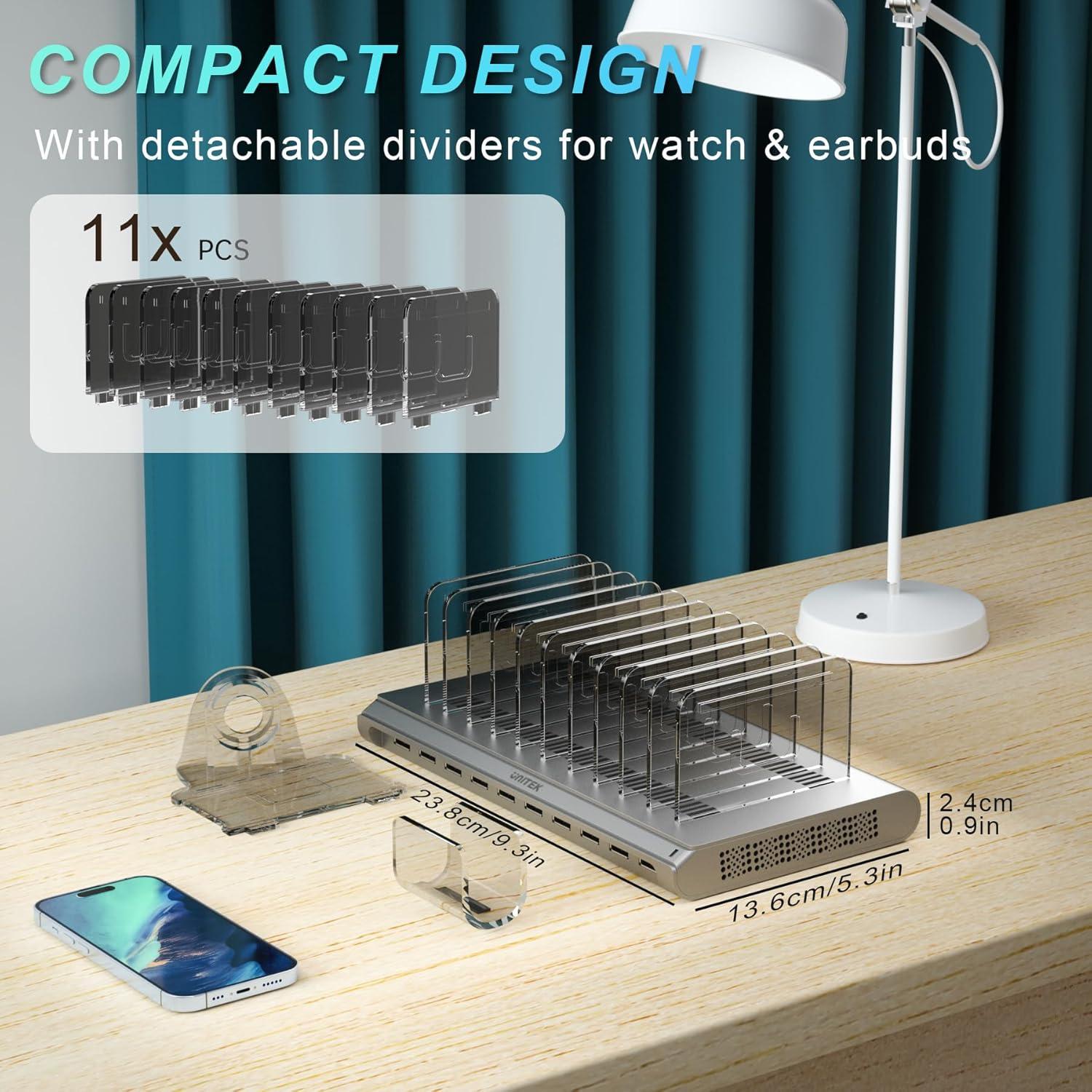 Estación de Carga USB 10 Puertos Unitek 60W Plata