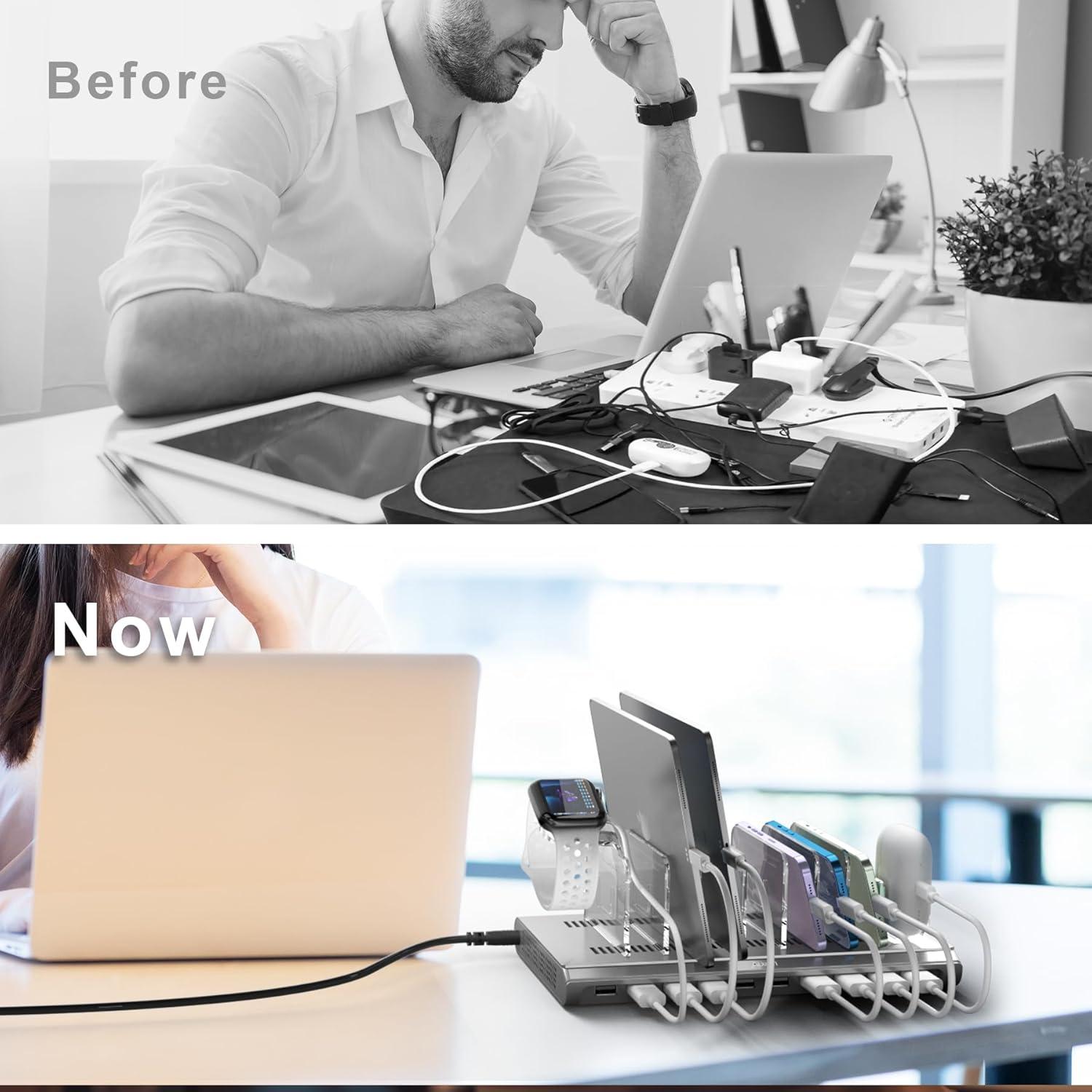 Estación de Carga USB 10 Puertos Unitek 60W Plata