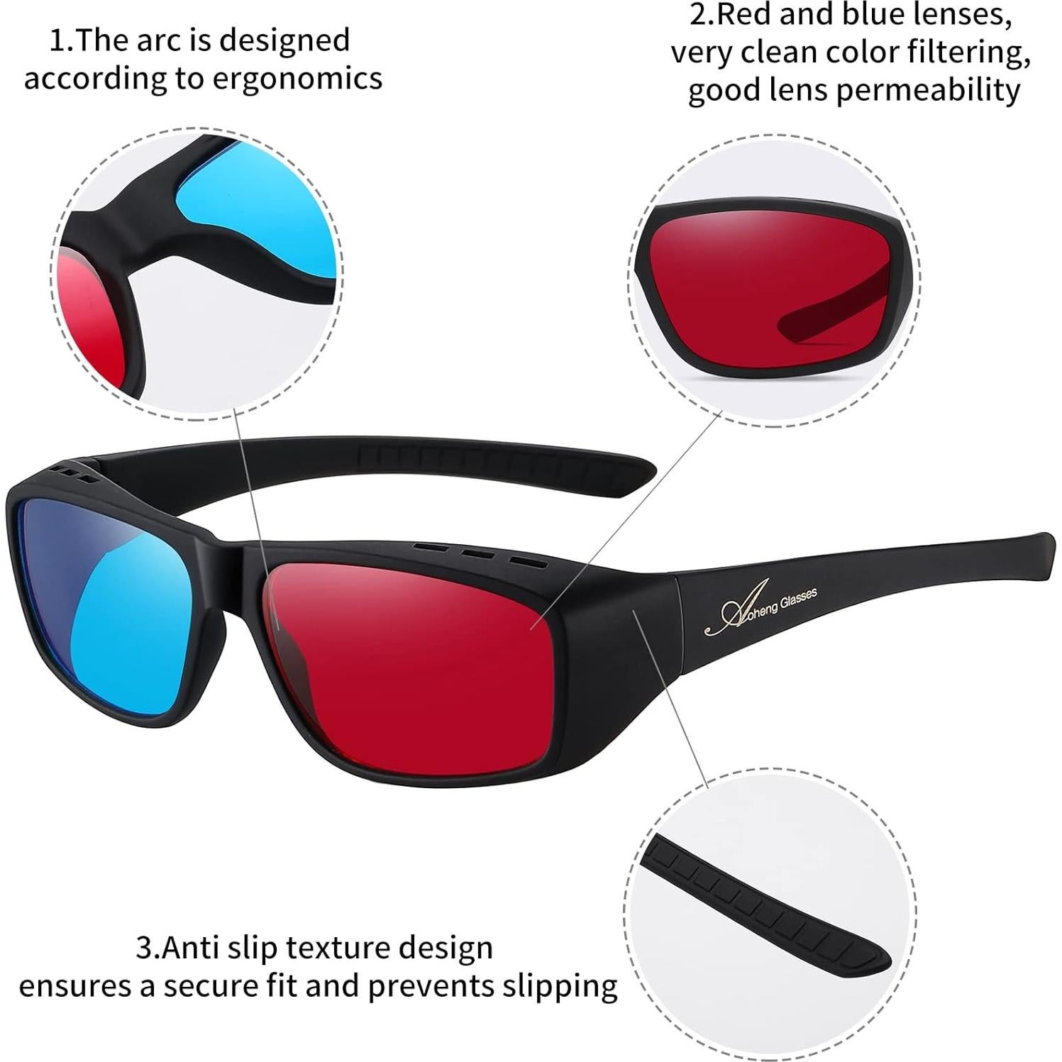 Gafas 3D Anaglifo AoHeng Marco Grande para Películas 3D