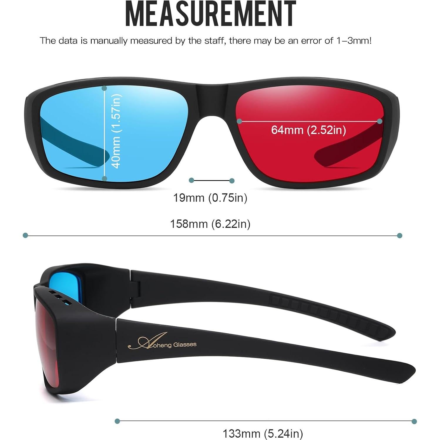 Gafas 3D Anaglifo AoHeng Marco Grande para Películas 3D