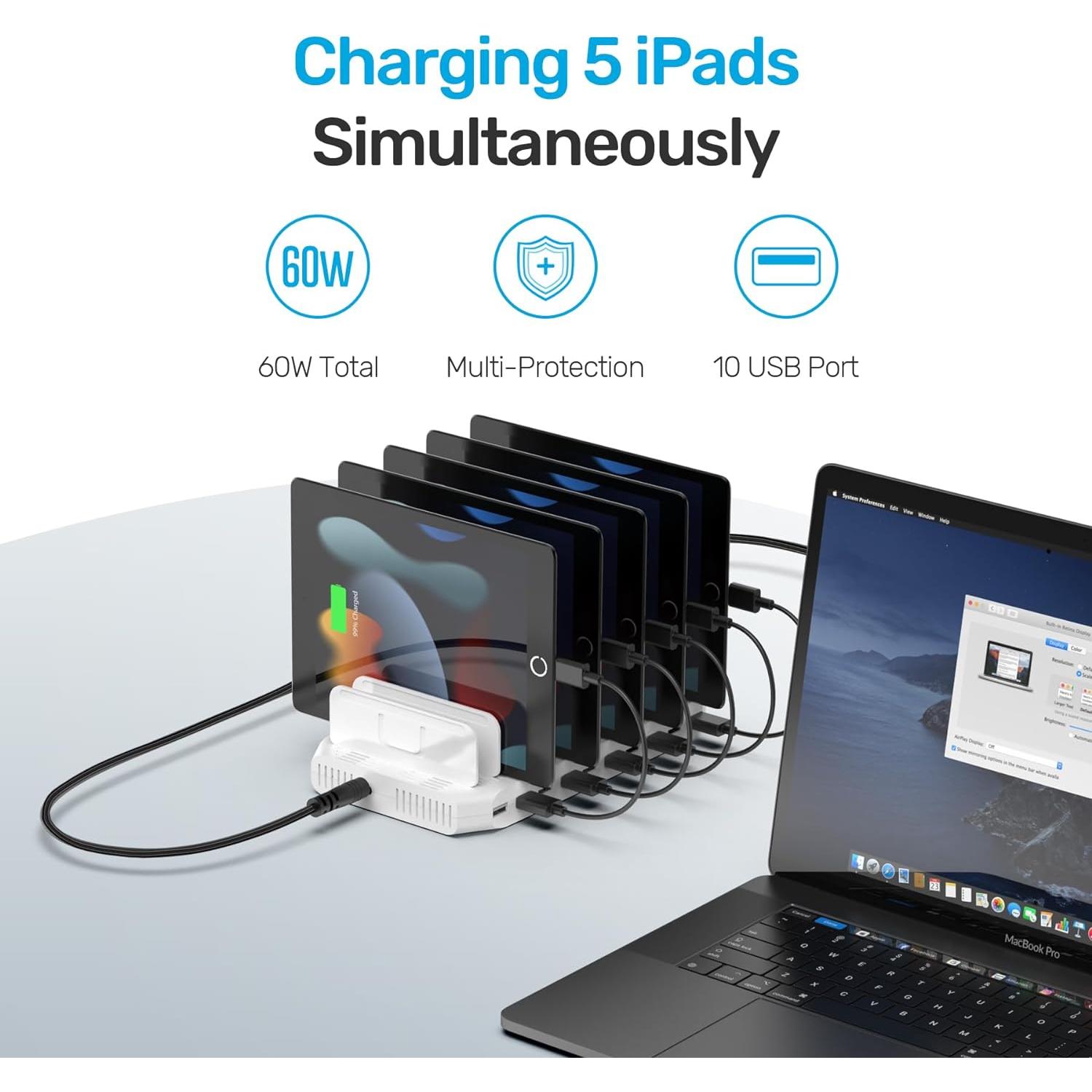 Estación de Carga Múltiple Unitek 10 Puertos USB Rápida