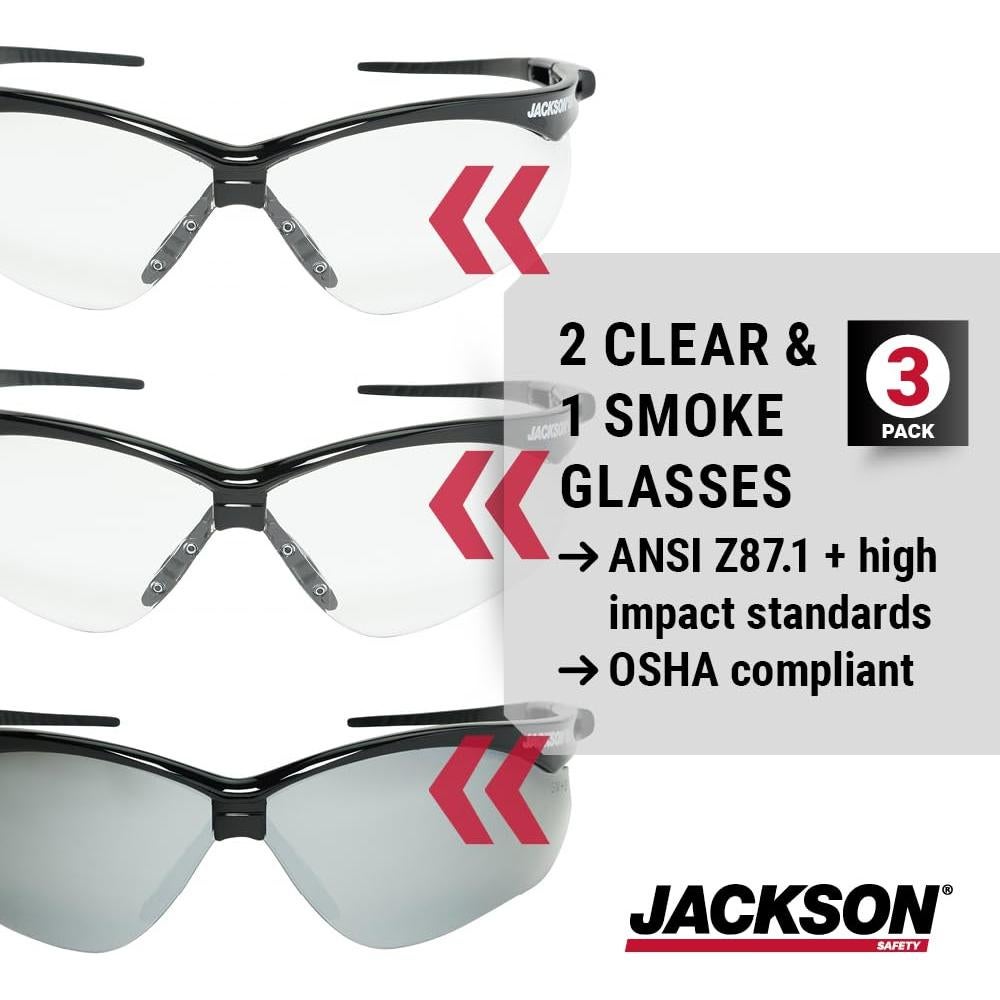 Gafas de seguridad Jackson SG - Lentes antiarañazos - 3 estilos