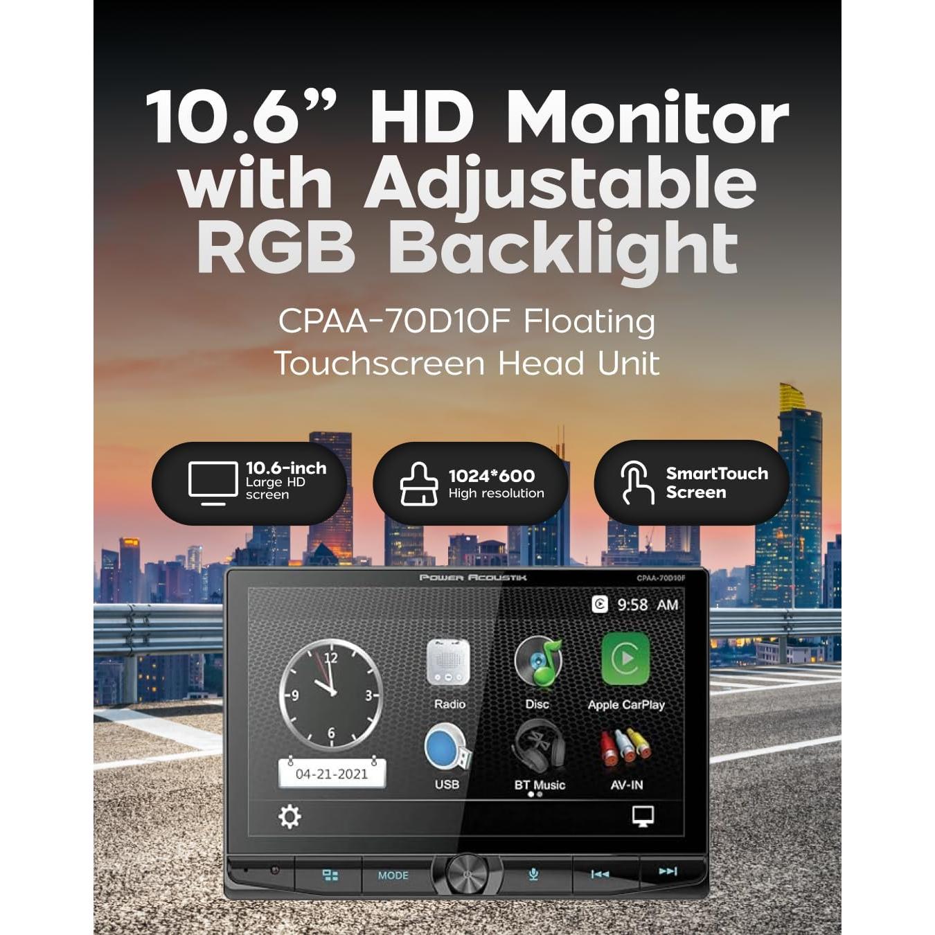 Estéreo de Coche Power Acoustik CPAA-70D10F Doble DIN 10.6"