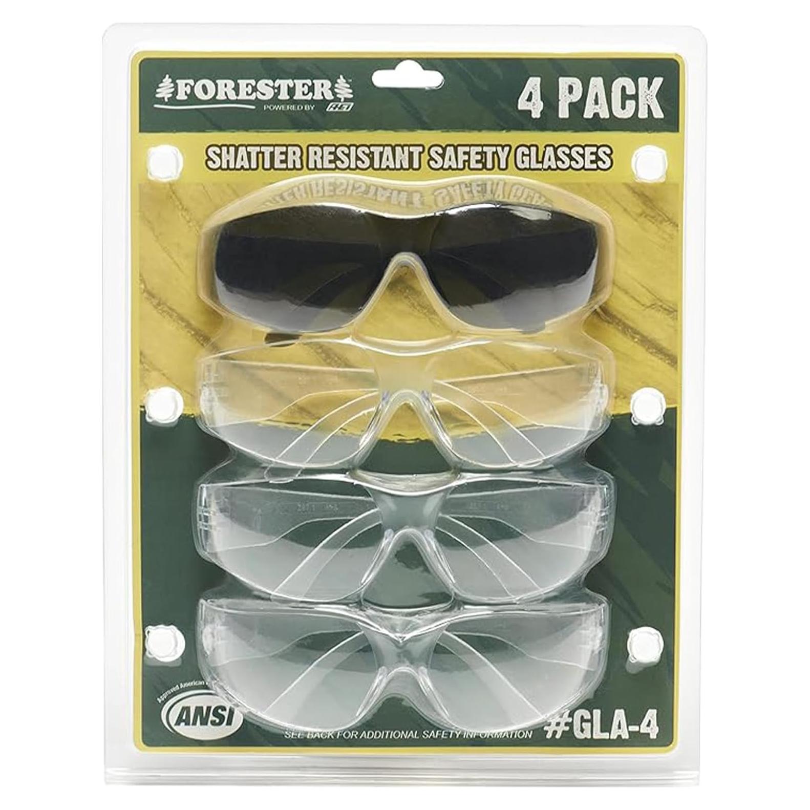 Gafas de Seguridad FORESTER - UV400 y ANSI Z87.1, Paquete 4