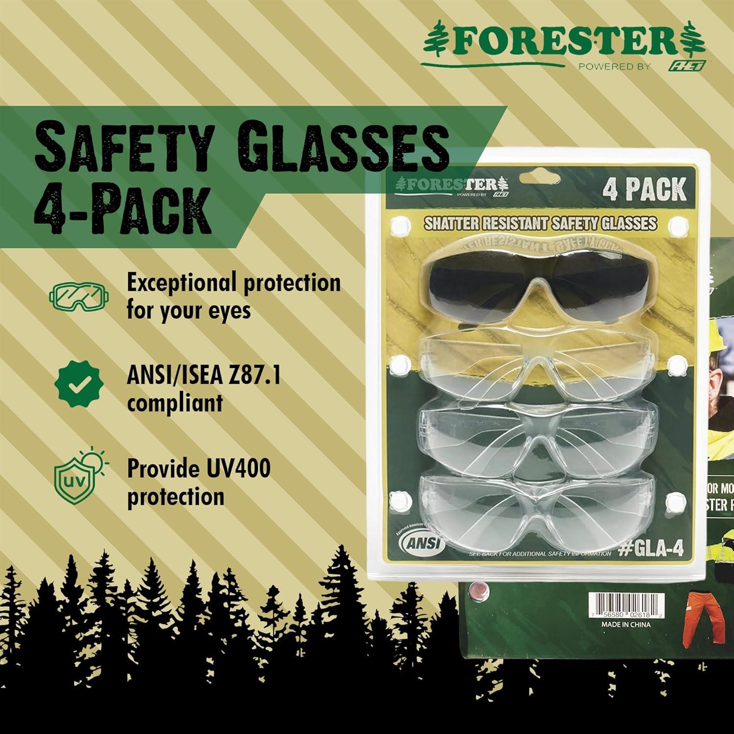 Gafas de Seguridad FORESTER - UV400 y ANSI Z87.1, Paquete 4