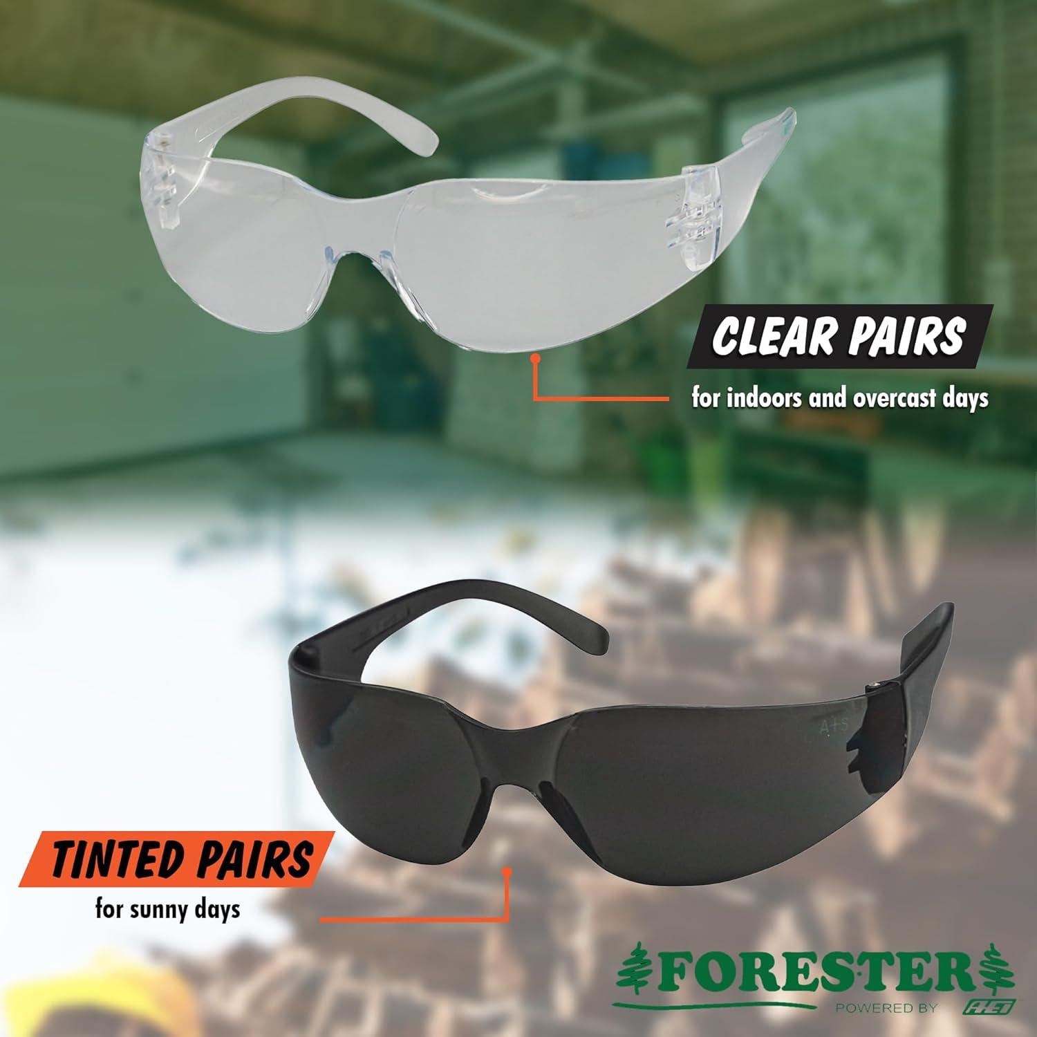 Gafas de Seguridad FORESTER - UV400 y ANSI Z87.1, Paquete 4