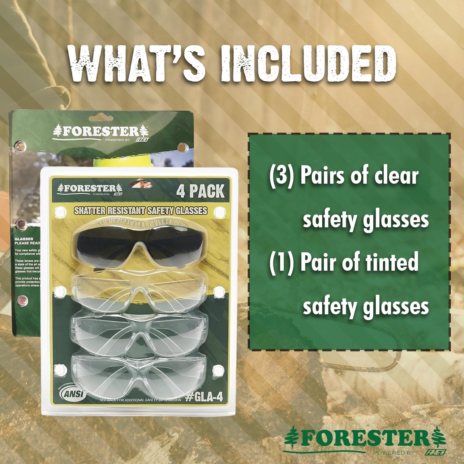 Gafas de Seguridad FORESTER - UV400 y ANSI Z87.1, Paquete 4