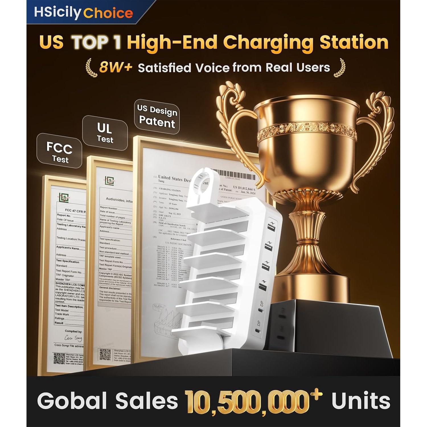 Estación de Carga Rápida 95W HSicily 6 Puertos y 8 Cables