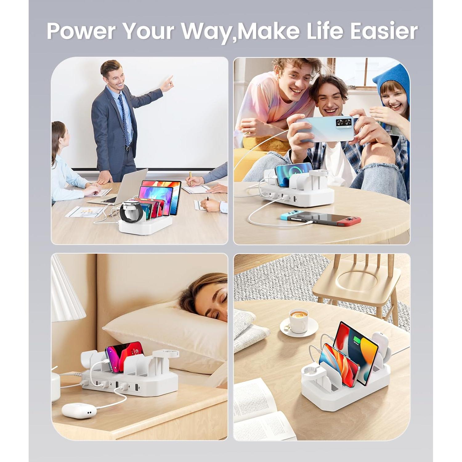 Estación de Carga Rápida 95W HSicily 6 Puertos y 8 Cables