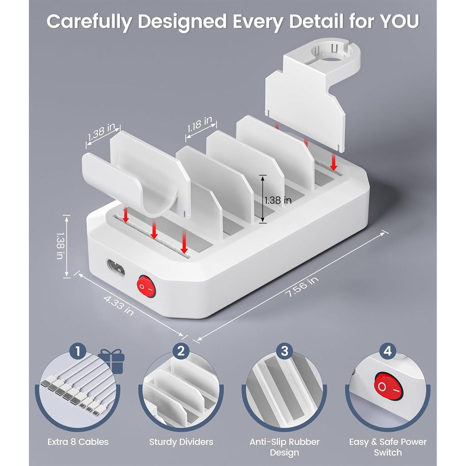 Estación de Carga Rápida 95W HSicily 6 Puertos y 8 Cables