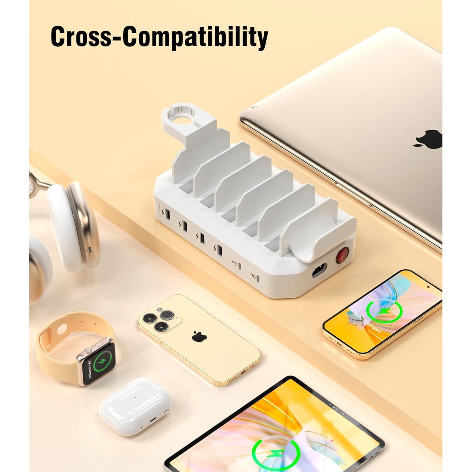 Estación de Carga Rápida 95W HSicily 6 Puertos y 8 Cables