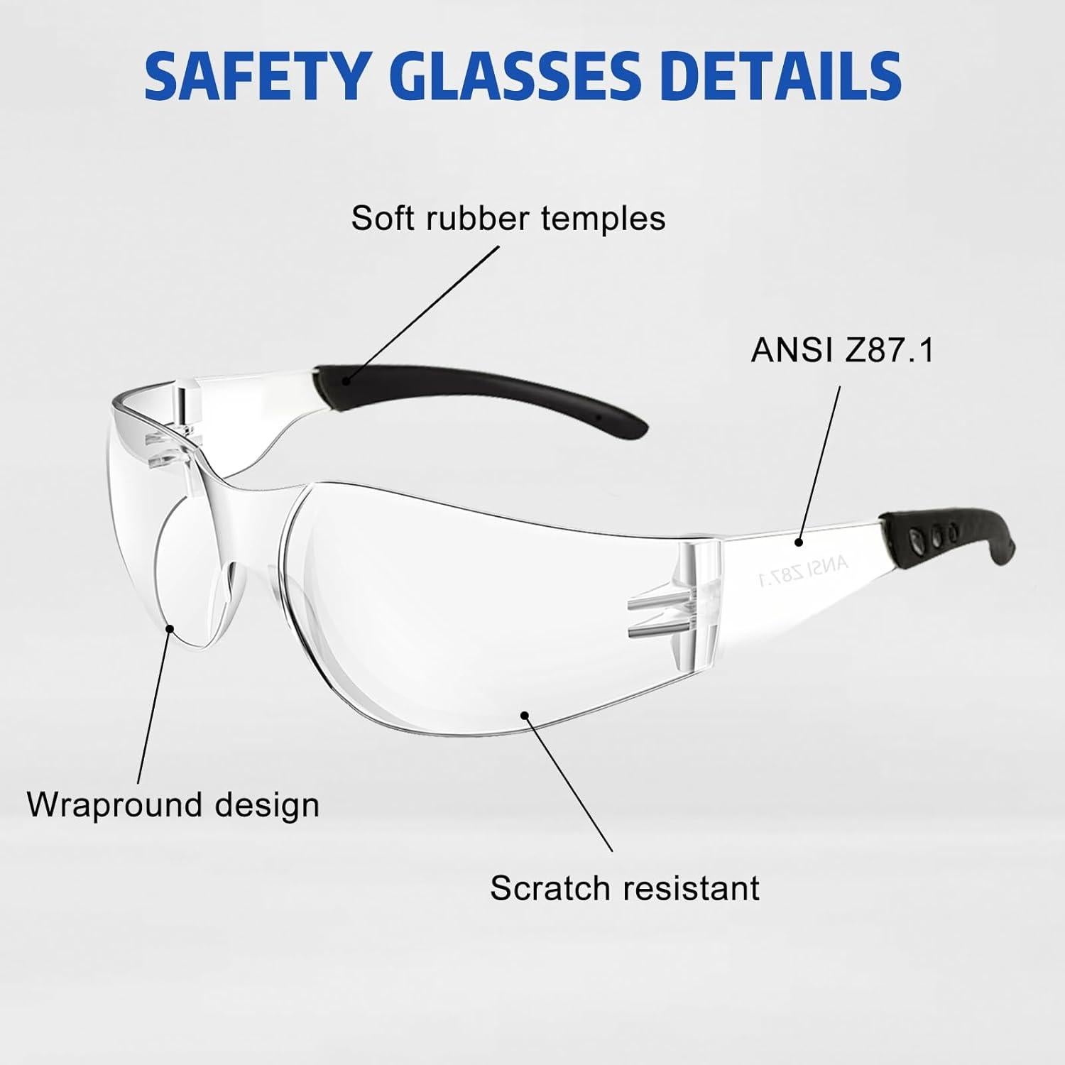 Gafas de Seguridad ANSI Z87.1 Resistentes a Rayones - 10 Pzas