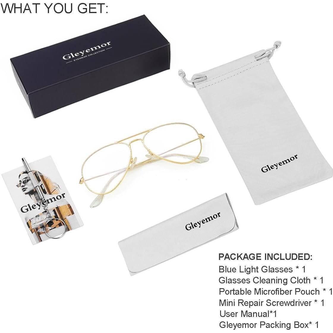 Gafas Aviador Gleyemor Anti Luz Azul Unisex 58mm