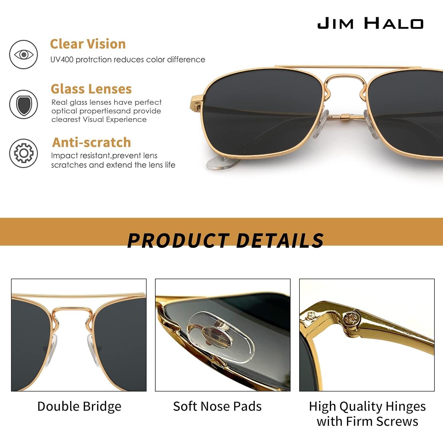 Gafas de Sol Cuadradas JIM HALO Lentes de Vidrio UV400