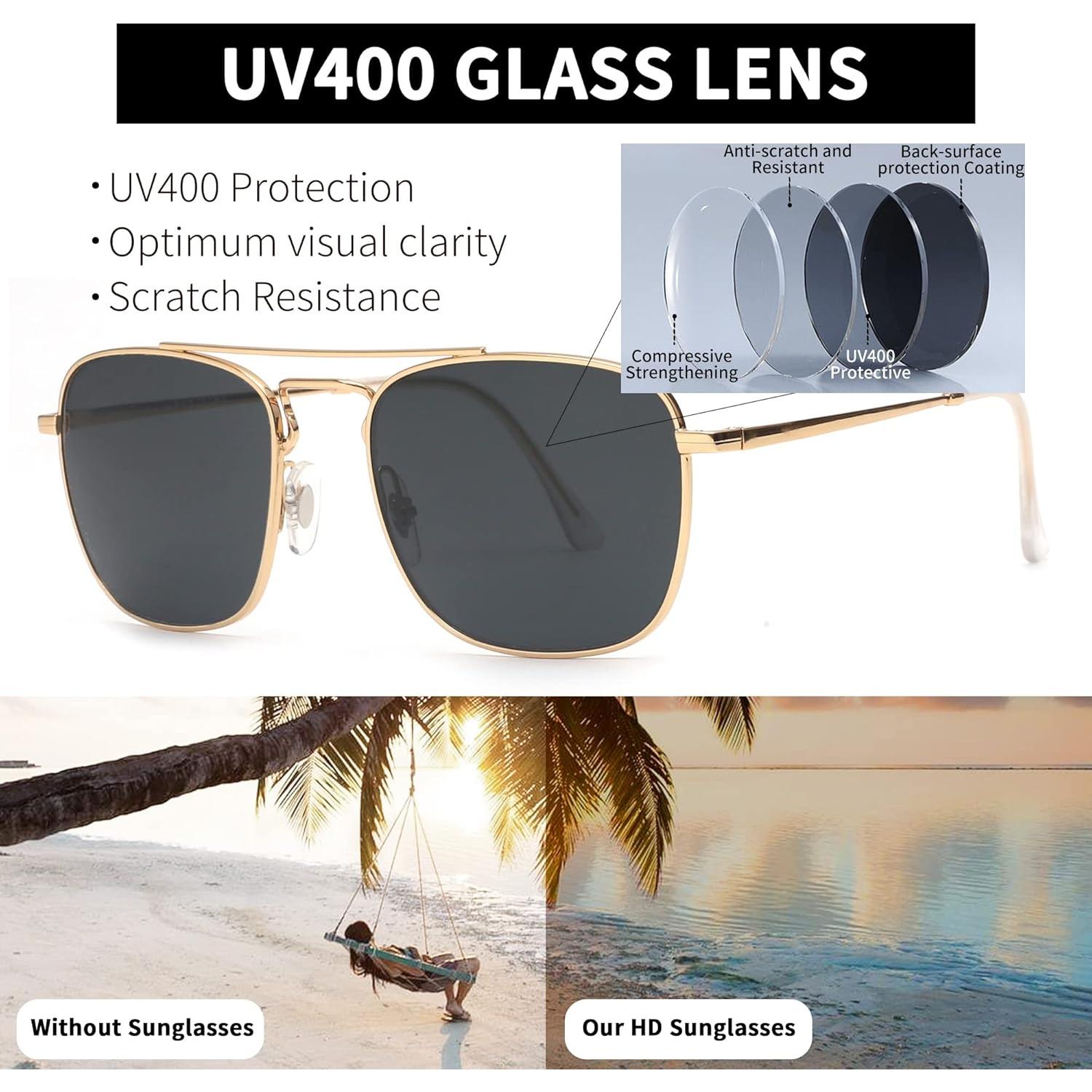 Gafas de Sol Cuadradas JIM HALO Lentes de Vidrio UV400