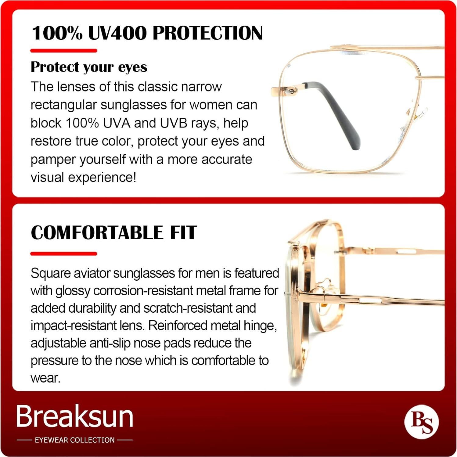 Gafas de sol cuadradas Breaksun con lente UV400 y estilo retro