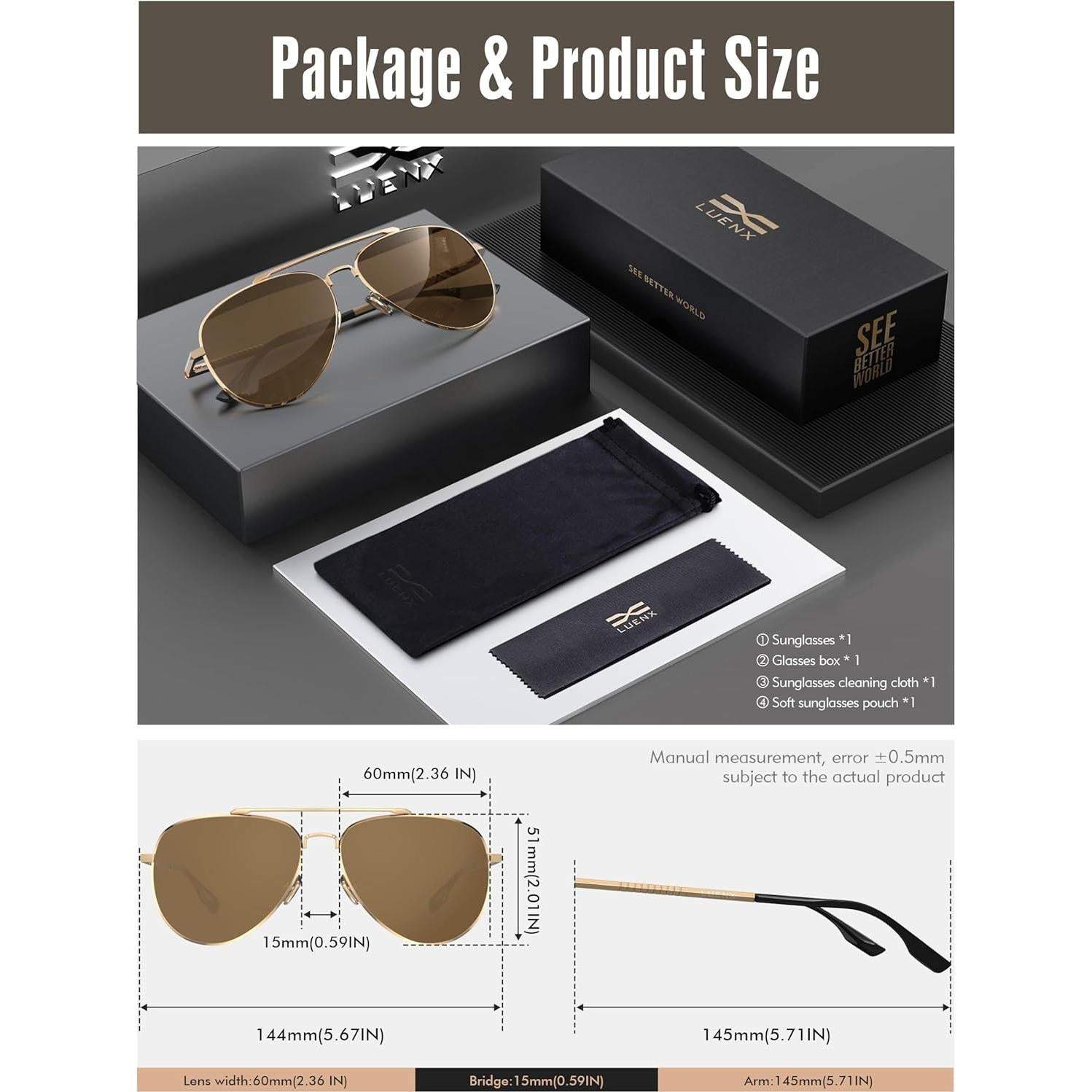 Gafas de sol LUENX Aviador Polarizadas UV400 60mm Unisex