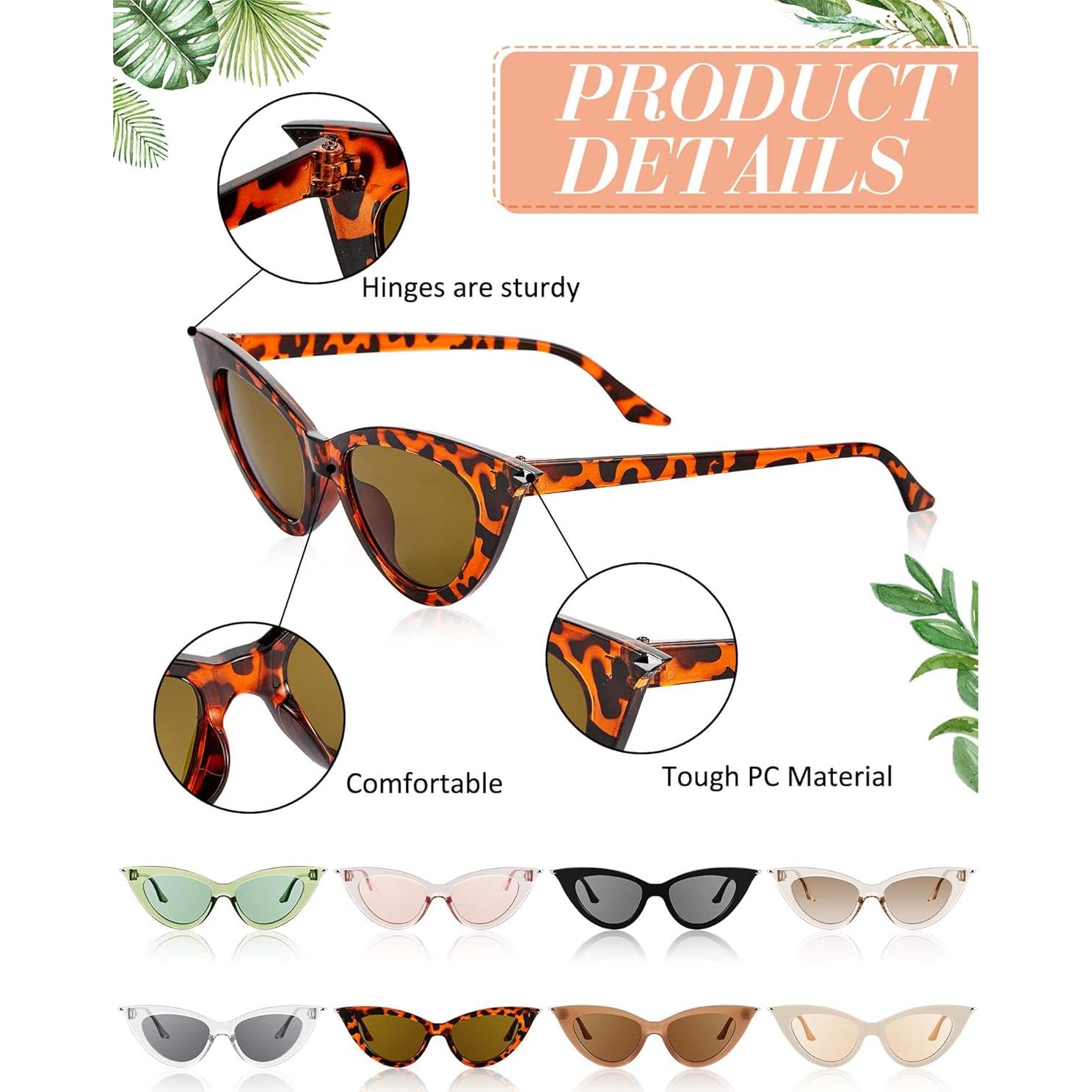 Gafas de Sol Retro Ojo de Gato Leinuosen 8 Pares Coloridas