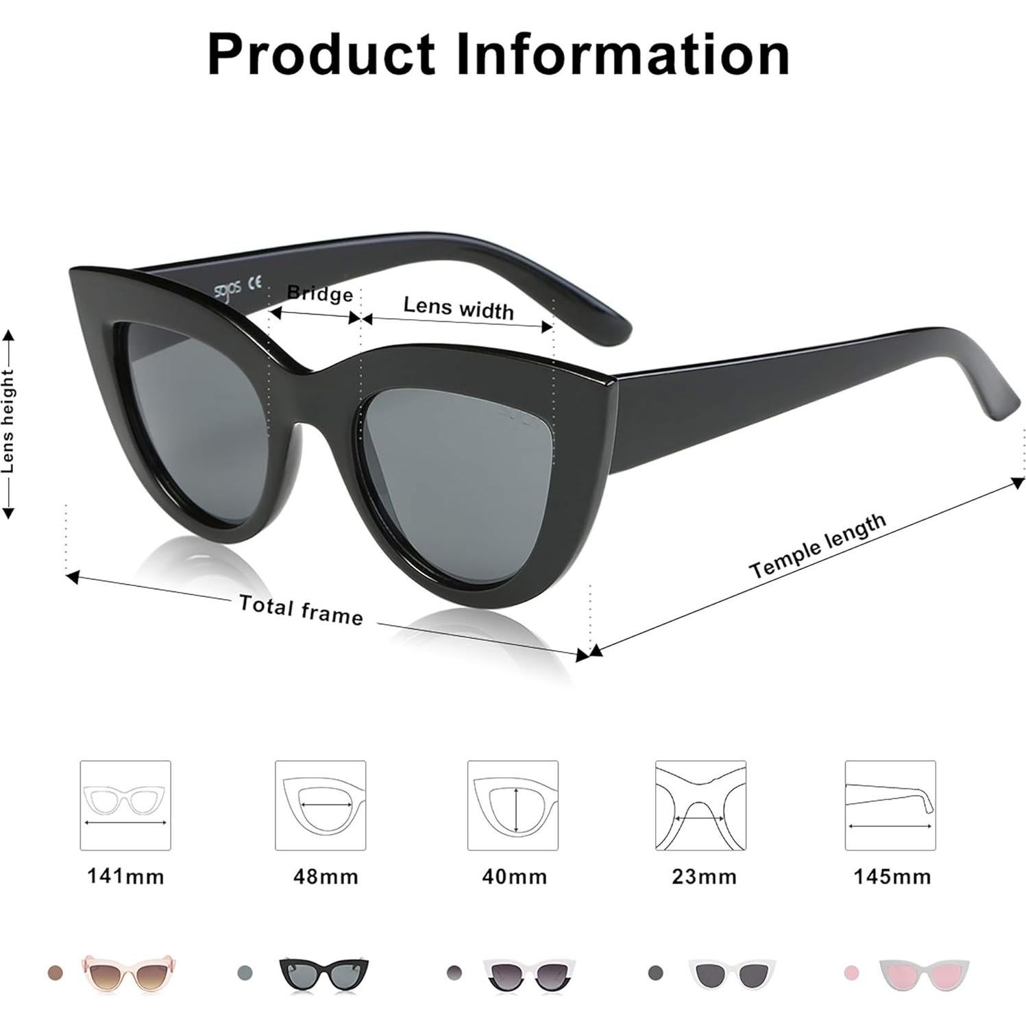 Gafas de Sol Retro SojoS Ojo de Gato UV400 para Mujeres