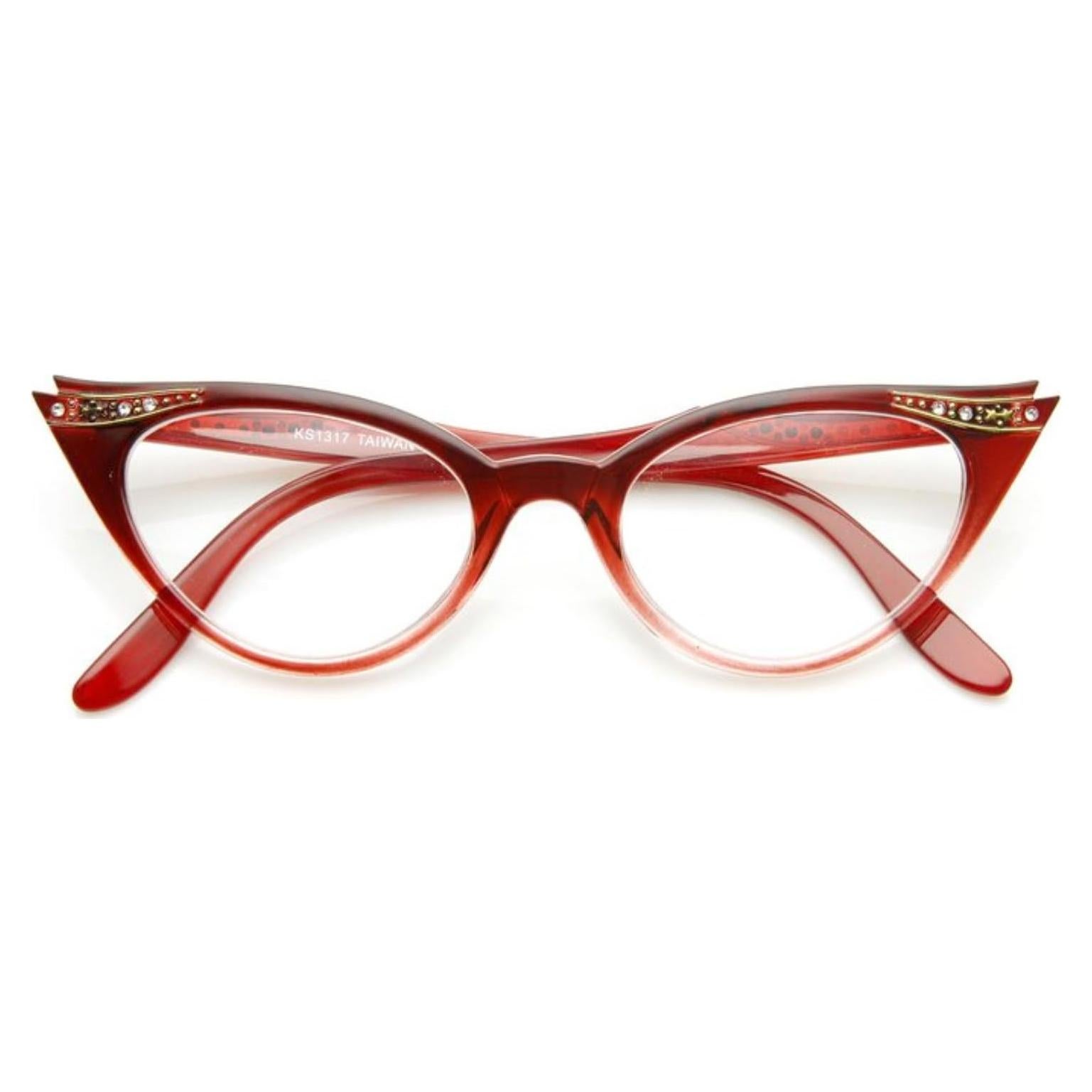 Gafas de ojo de gato rojas con strass para mujeres