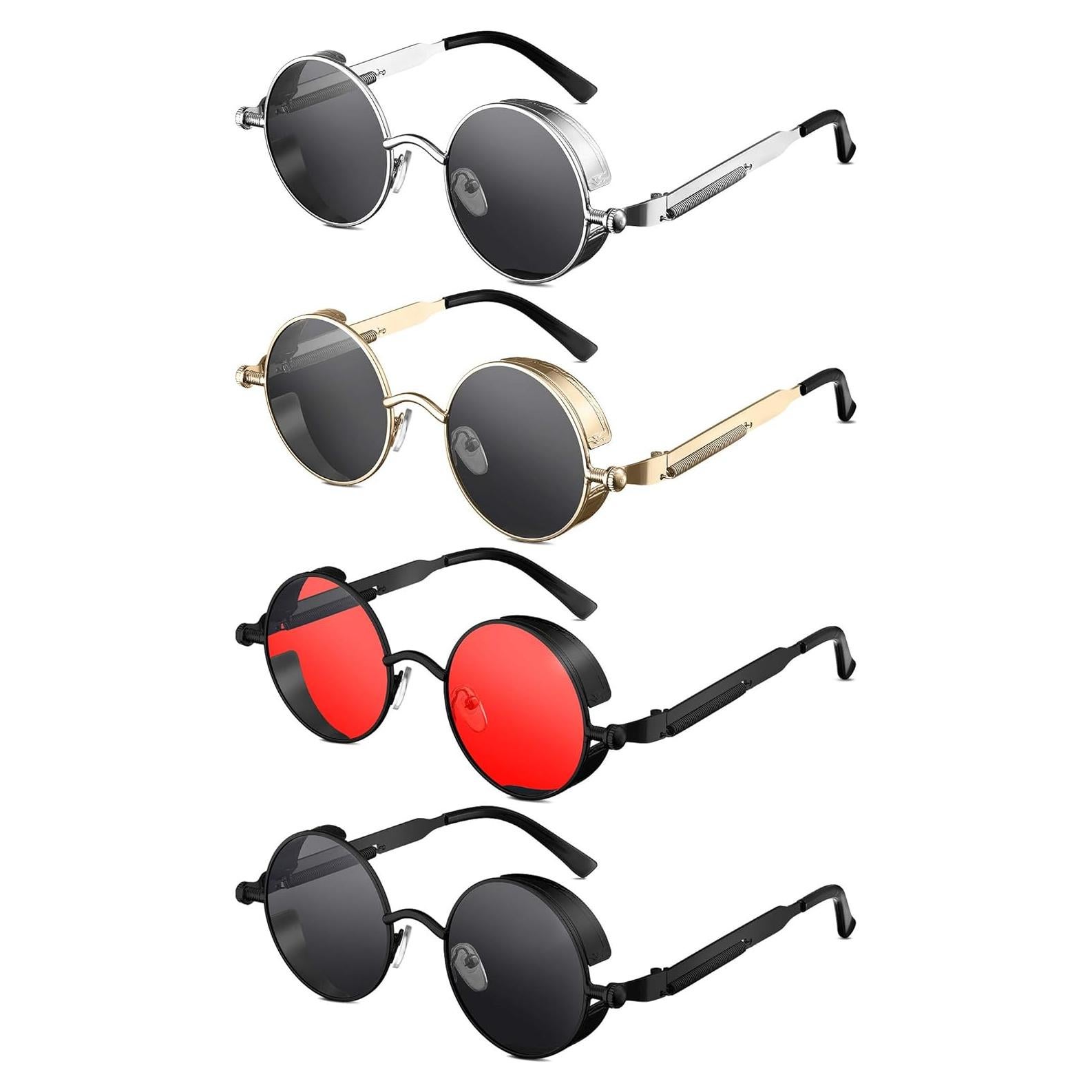 Gafas de Sol Redondas Weewooday 4 Piezas Estilo Steampunk