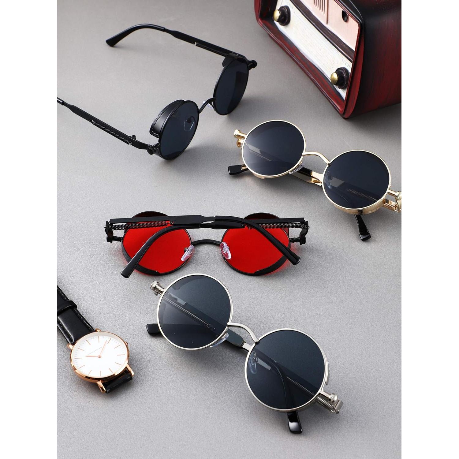 Gafas de Sol Redondas Weewooday 4 Piezas Estilo Steampunk