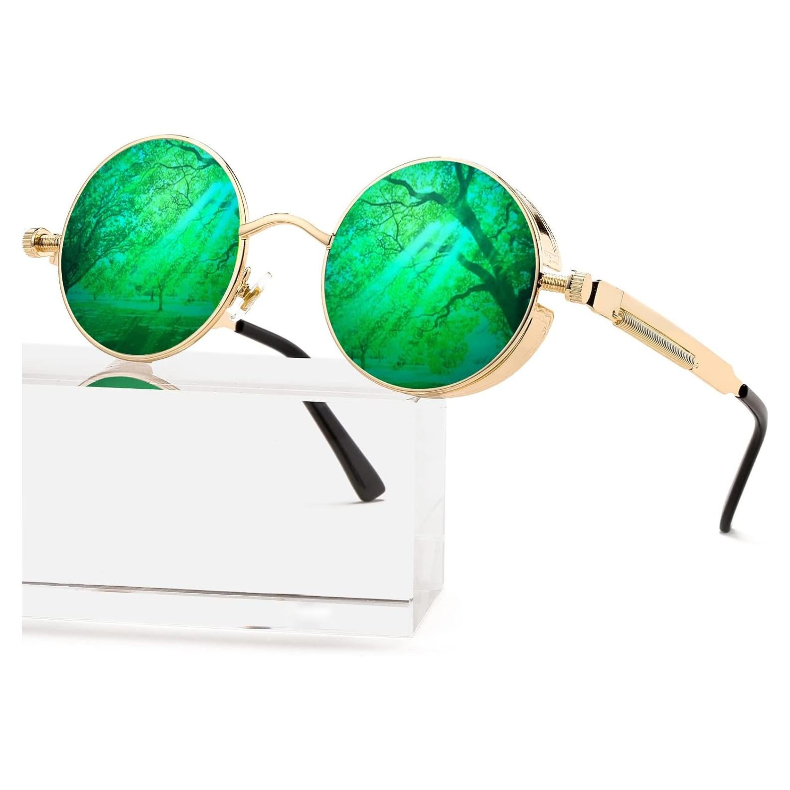 Gafas de sol redondas AIEYEZO Steampunk doradas 48mm UV