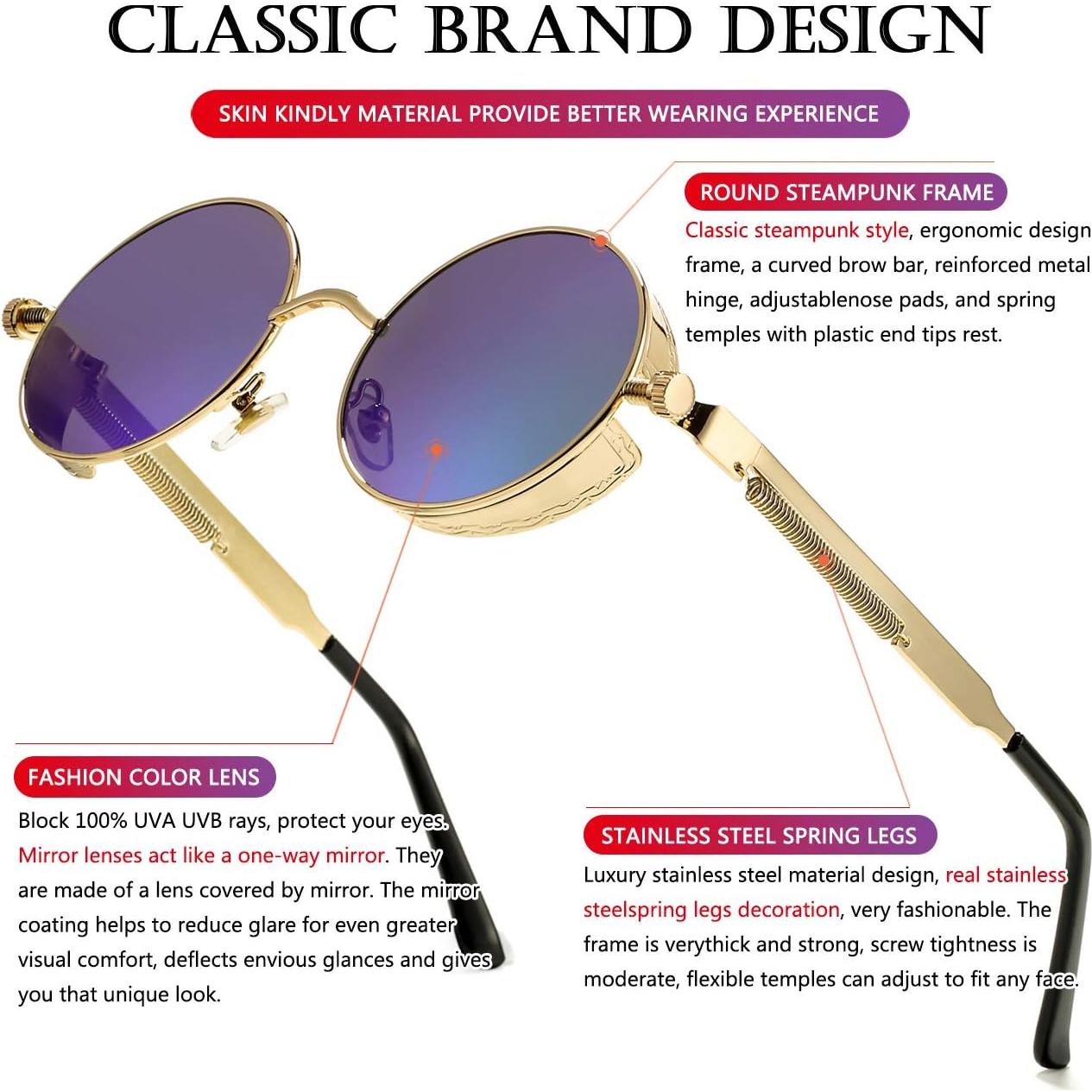 Gafas de sol redondas AIEYEZO Steampunk doradas 48mm UV
