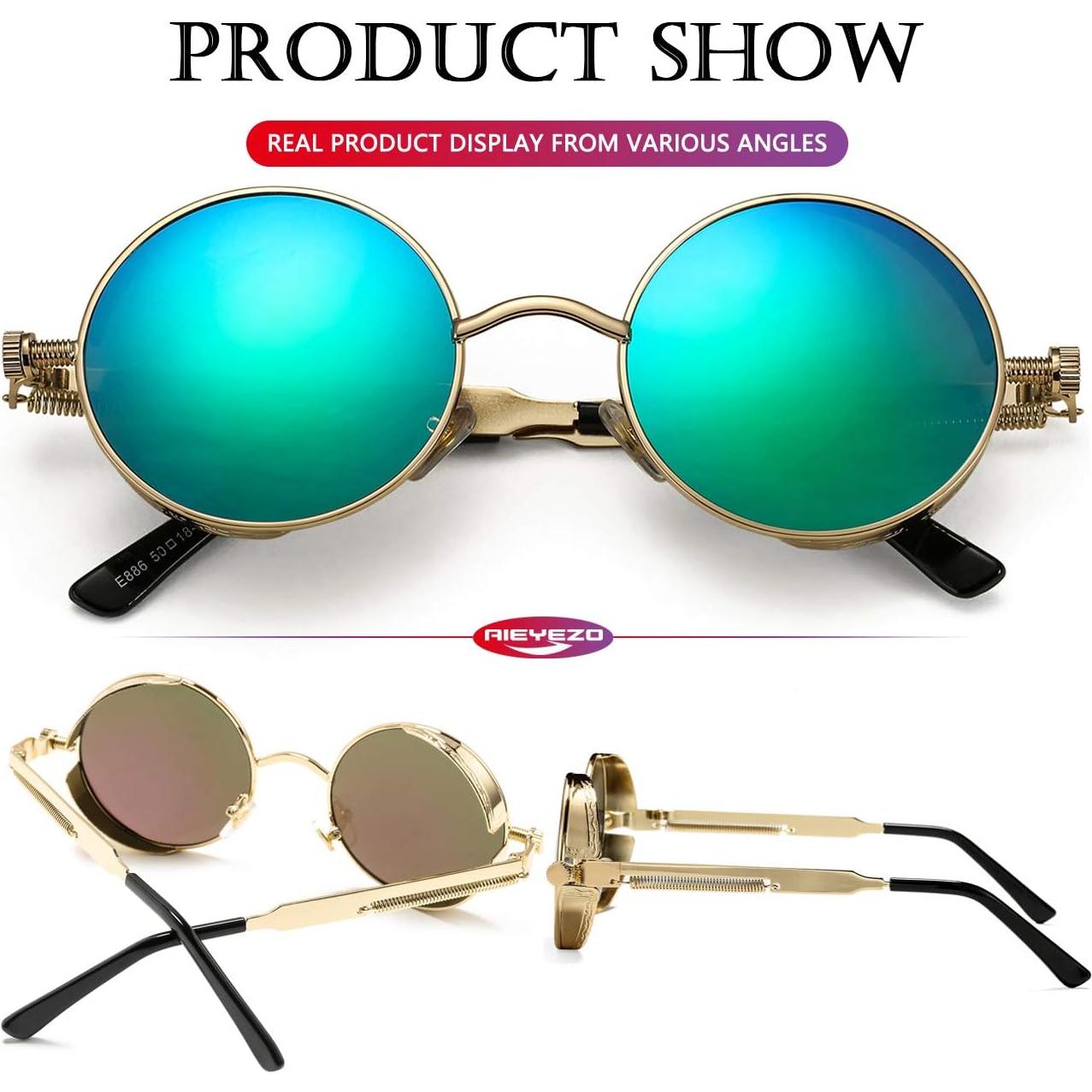 Gafas de sol redondas AIEYEZO Steampunk doradas 48mm UV