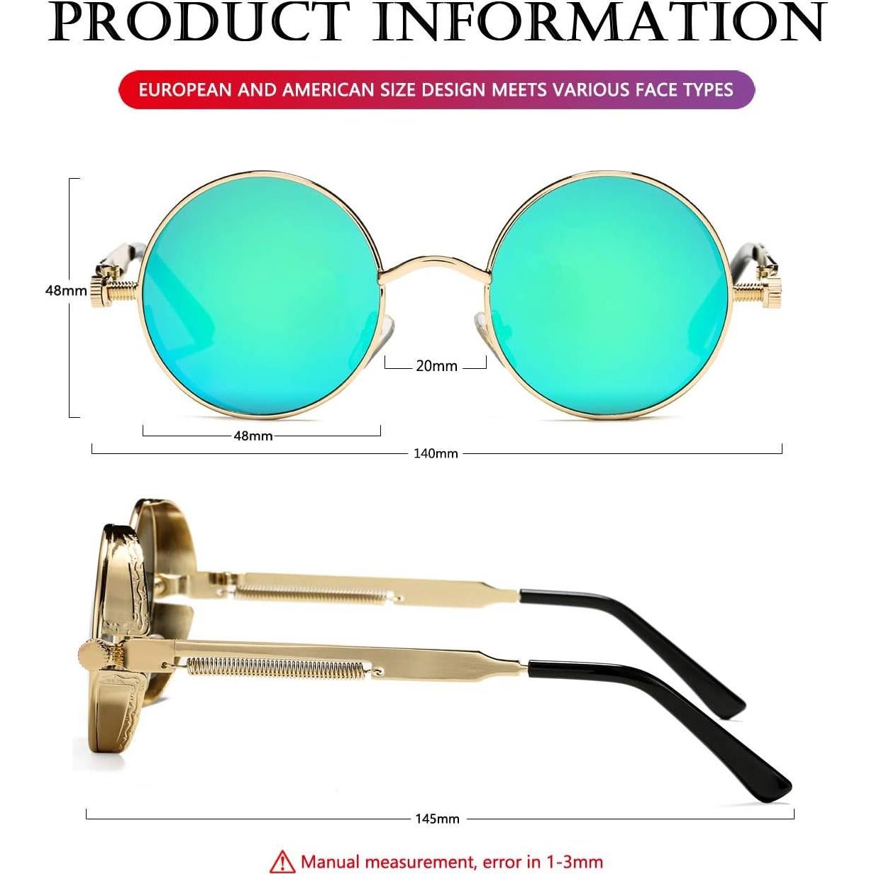 Gafas de sol redondas AIEYEZO Steampunk doradas 48mm UV