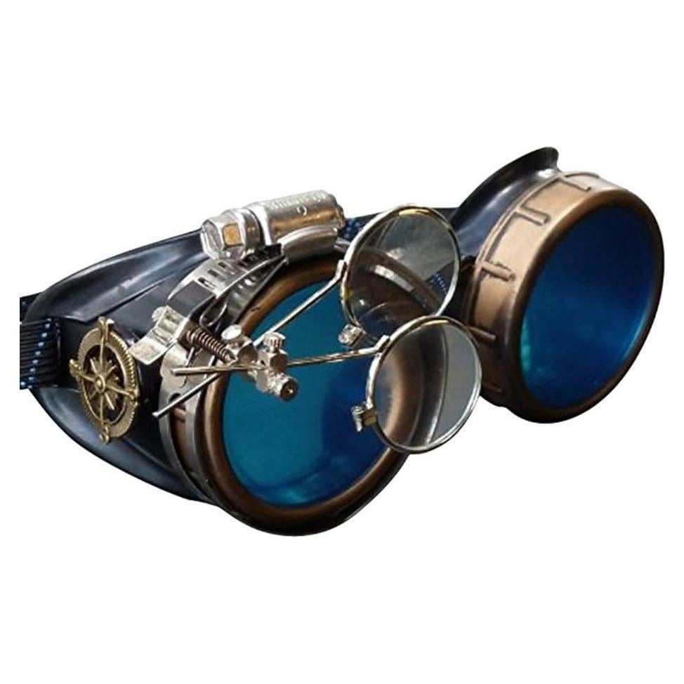 Gafas Steampunk UMBRELLALABORATORY con Lentes Azules y Lupa