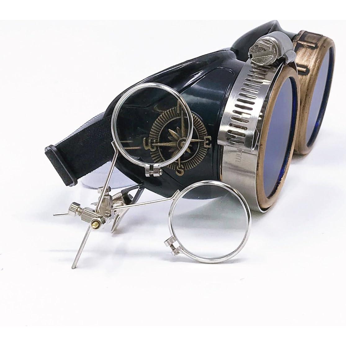 Gafas Steampunk UMBRELLALABORATORY con Lentes Azules y Lupa