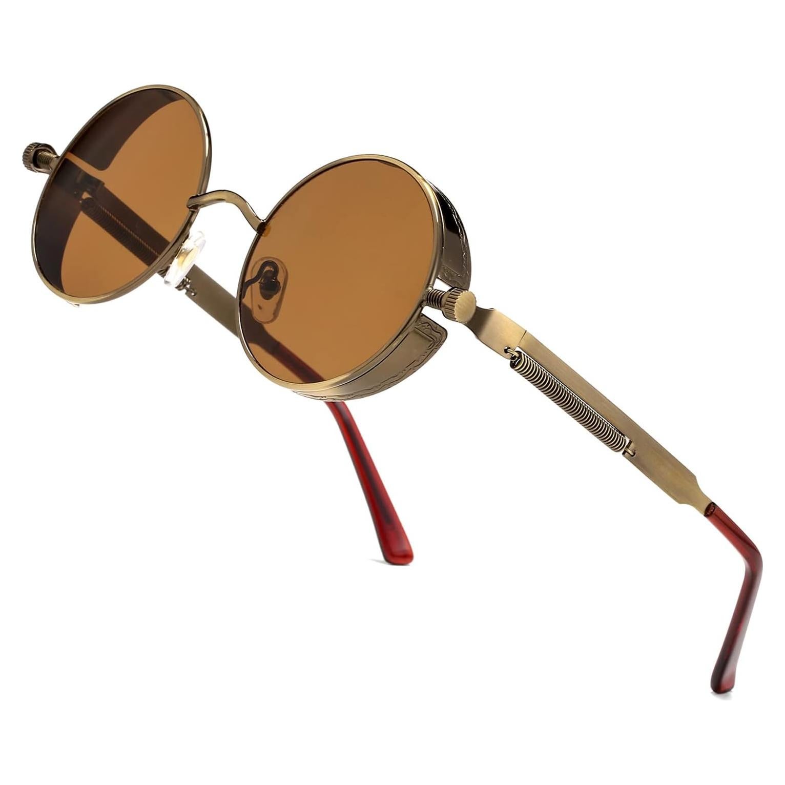 Gafas de sol redondas steampunk HJSUN10 con lentes HD