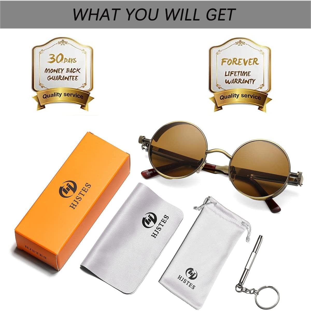 Gafas de sol redondas steampunk HJSUN10 con lentes HD