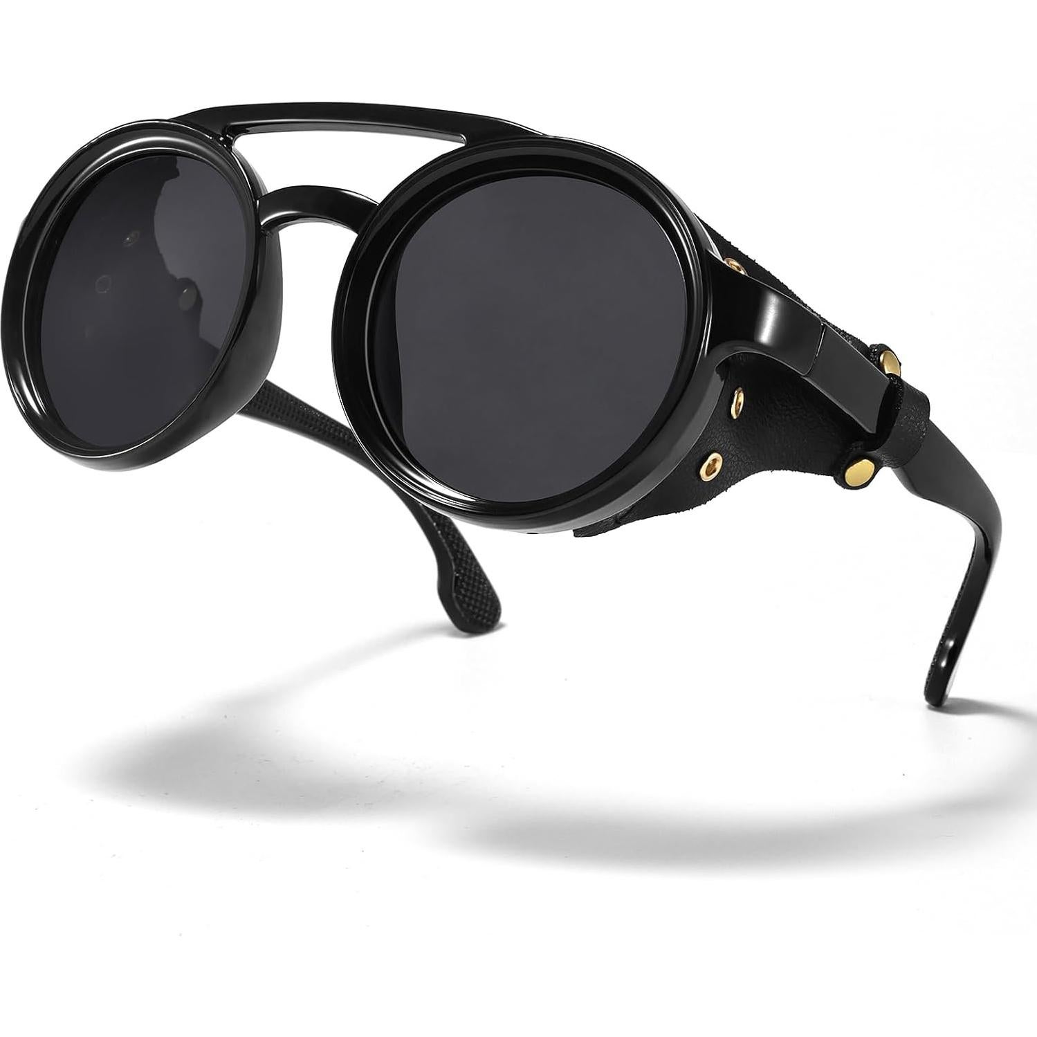 Gafas de sol steampunk polarizadas con escudo de cuero