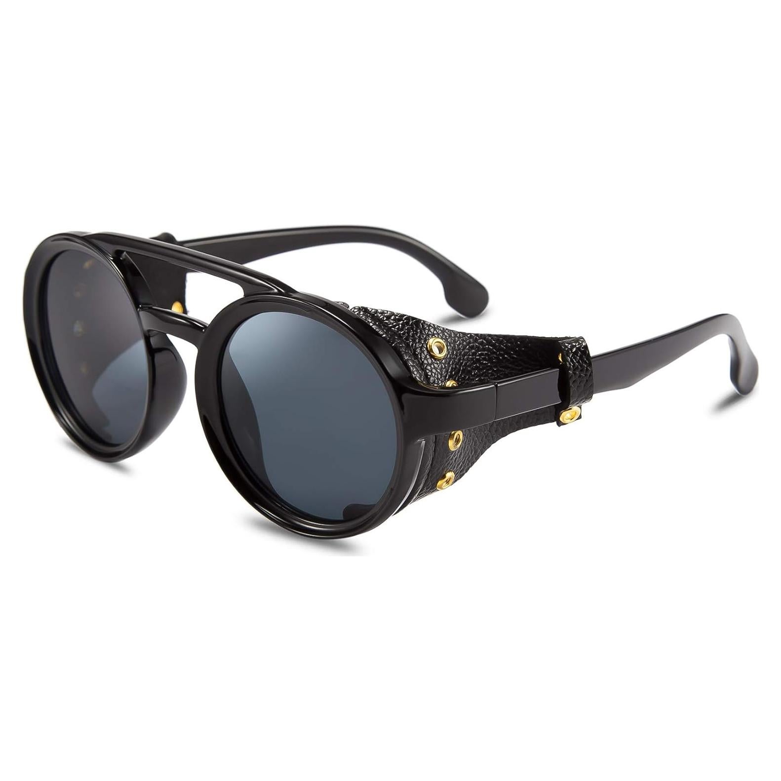 Gafas de Sol Steampunk FEISEDY Redondas UV400 Negro