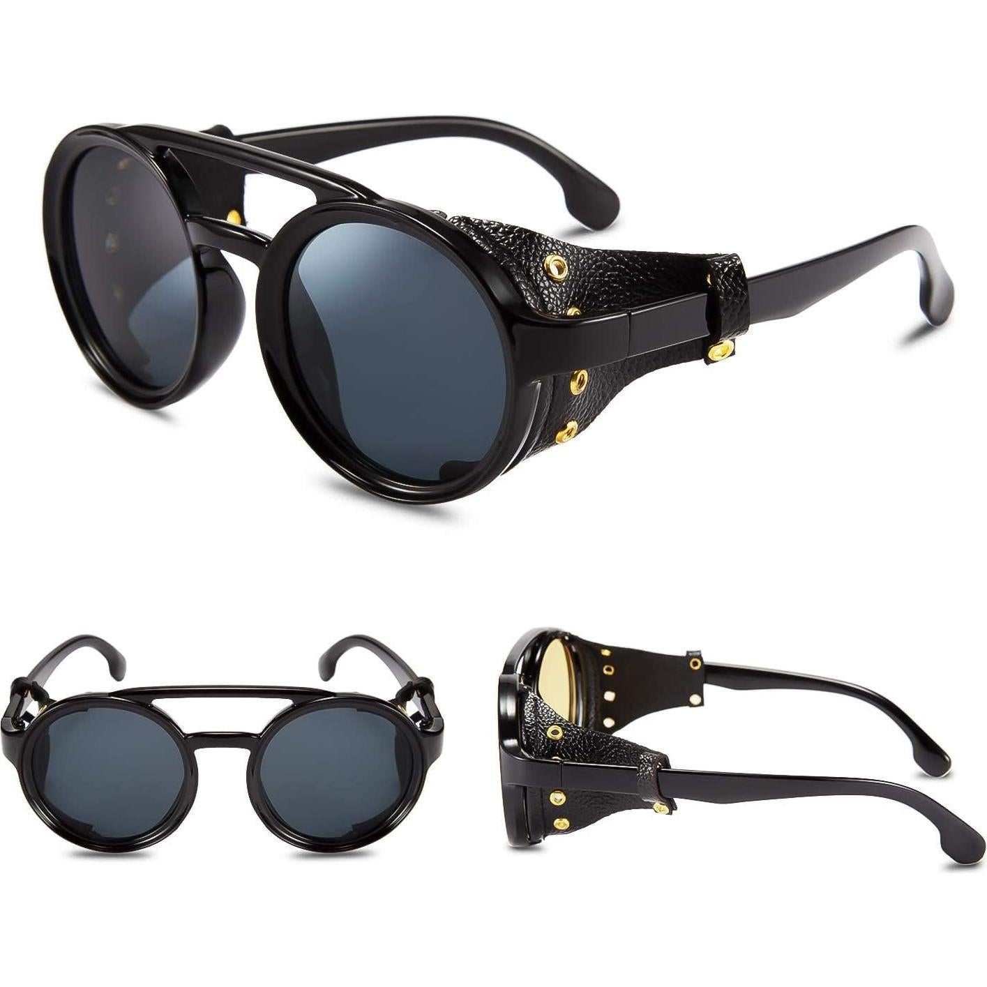 Gafas de Sol Steampunk FEISEDY Redondas UV400 Negro