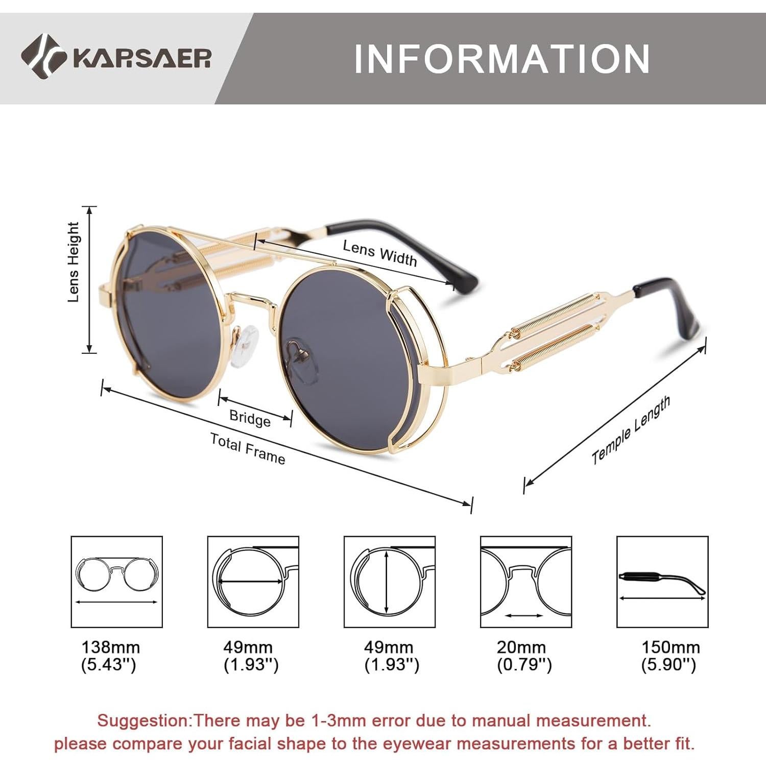 Gafas de sol Steampunk Karsaer Retro Redondas Metal Oro